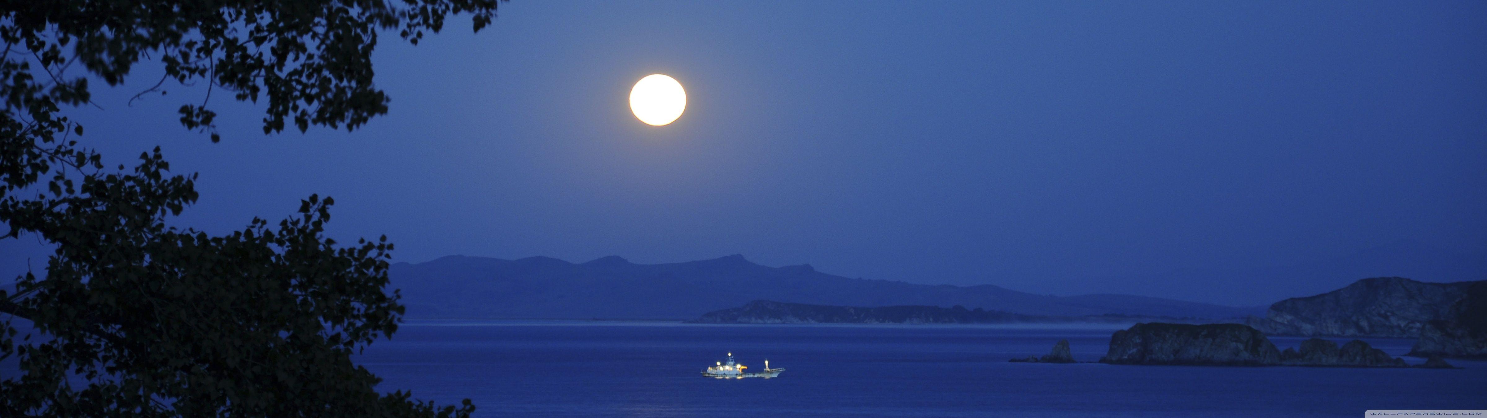 4800x1350 Full Moon Night ❤ 4K HD Desktop Wallpaper for • Wide & Ultra