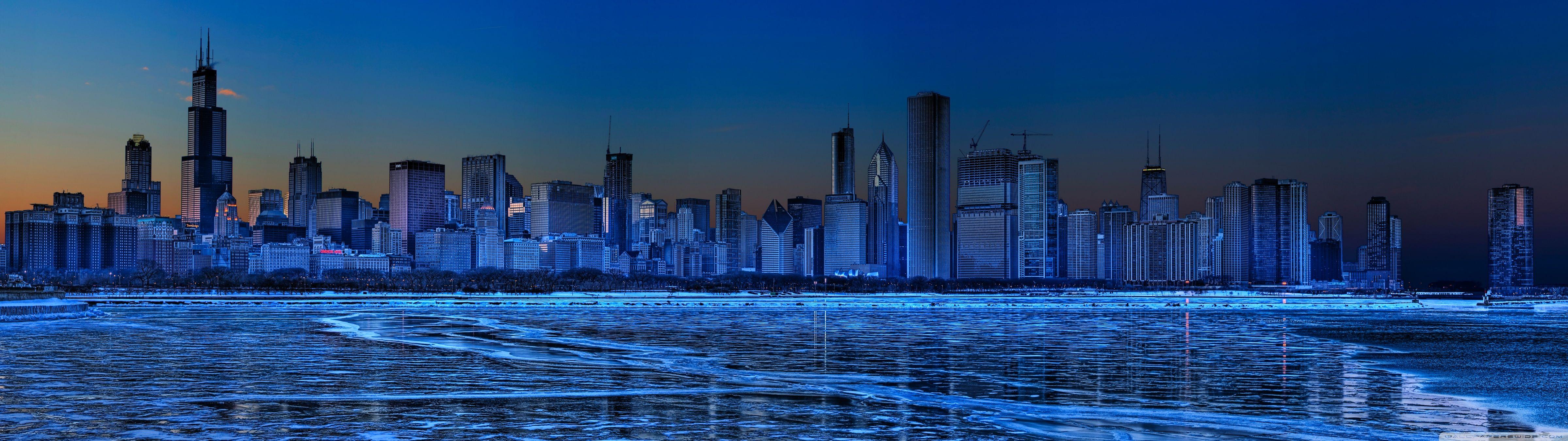 4800x1350 Chicago Skyline ❤ 4K HD Desktop Wallpaper for 4K Ultra HD TV • Dual