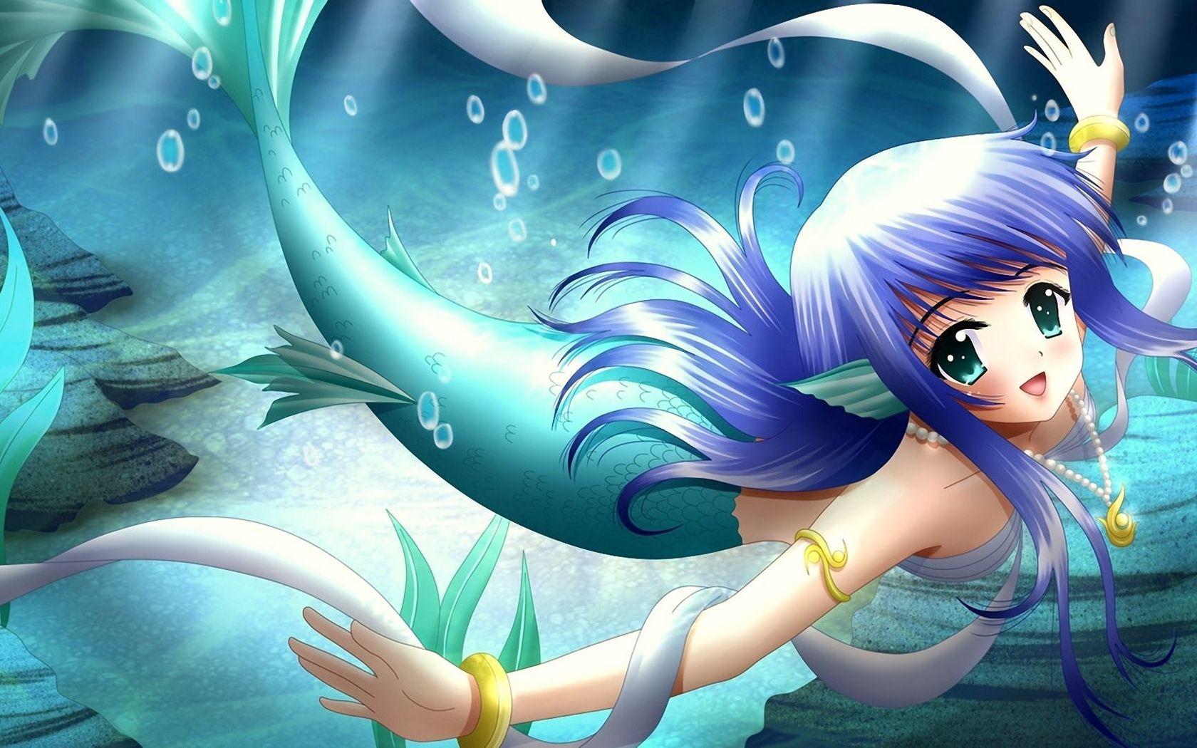 1680x1050 Wallpaper Anime, Girl, Mermaid, Tail, Smile Mermaid Anime Girl