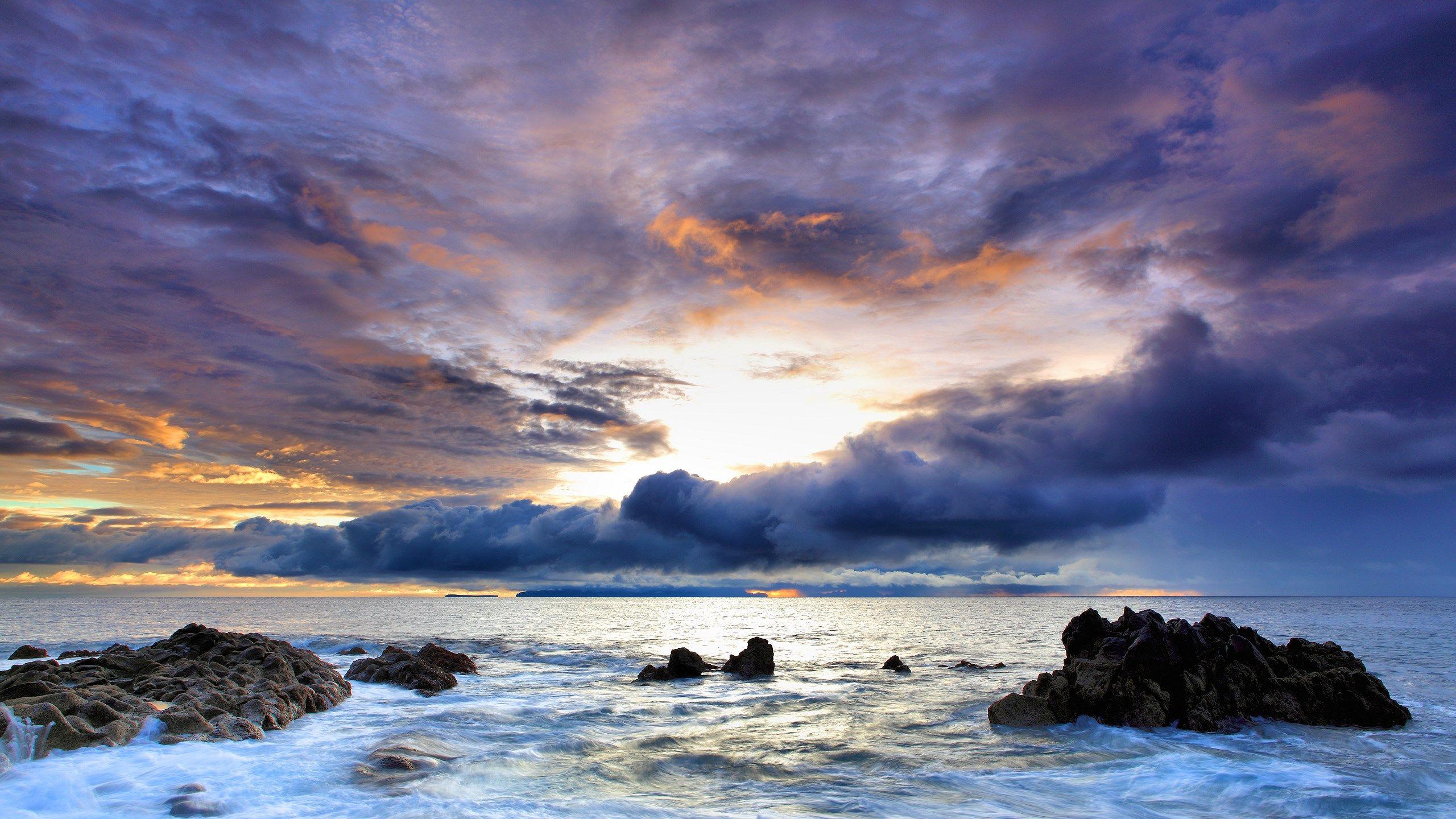 2560x1440 Ocean Clouds Nature Seas Rocks .