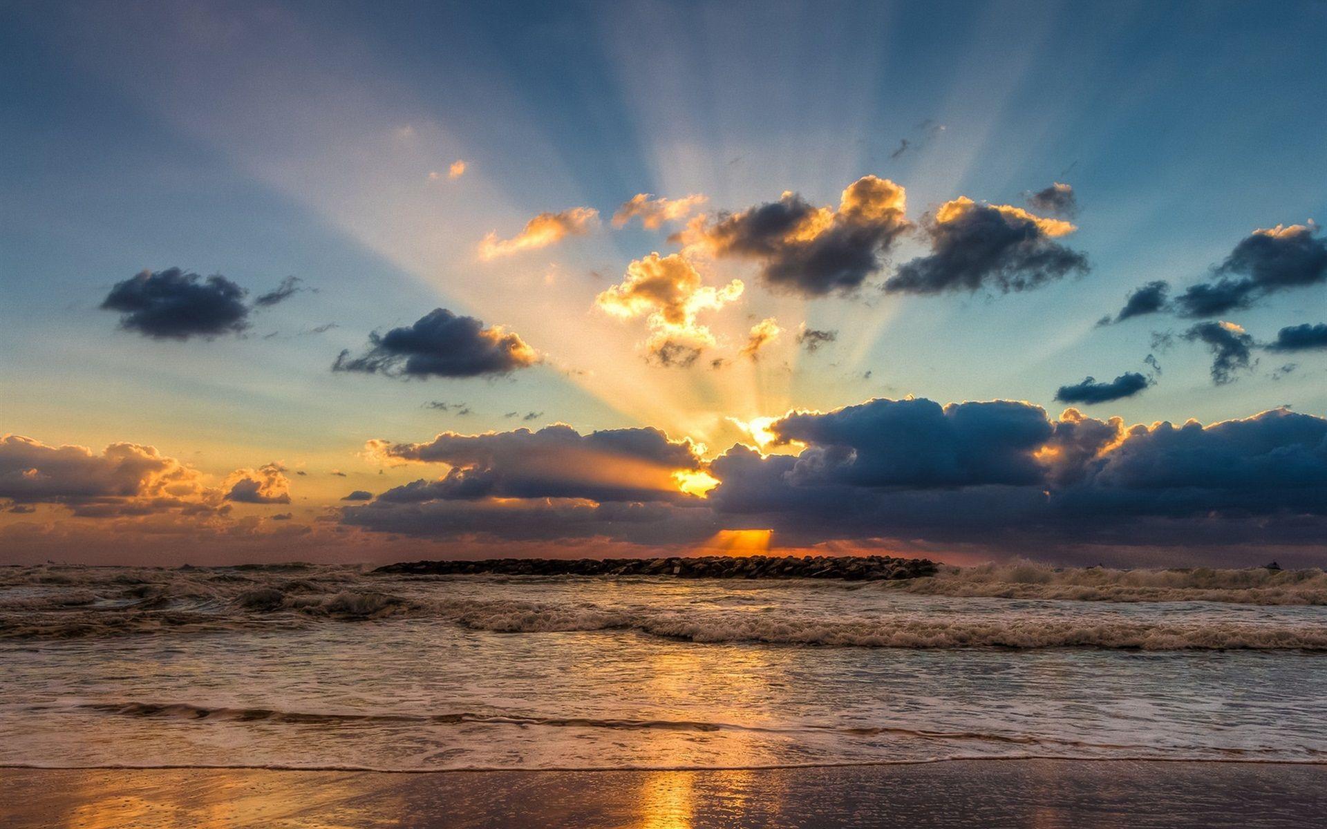 1920x1200 Wallpaper Sunset Sea, Coast, Clouds .best