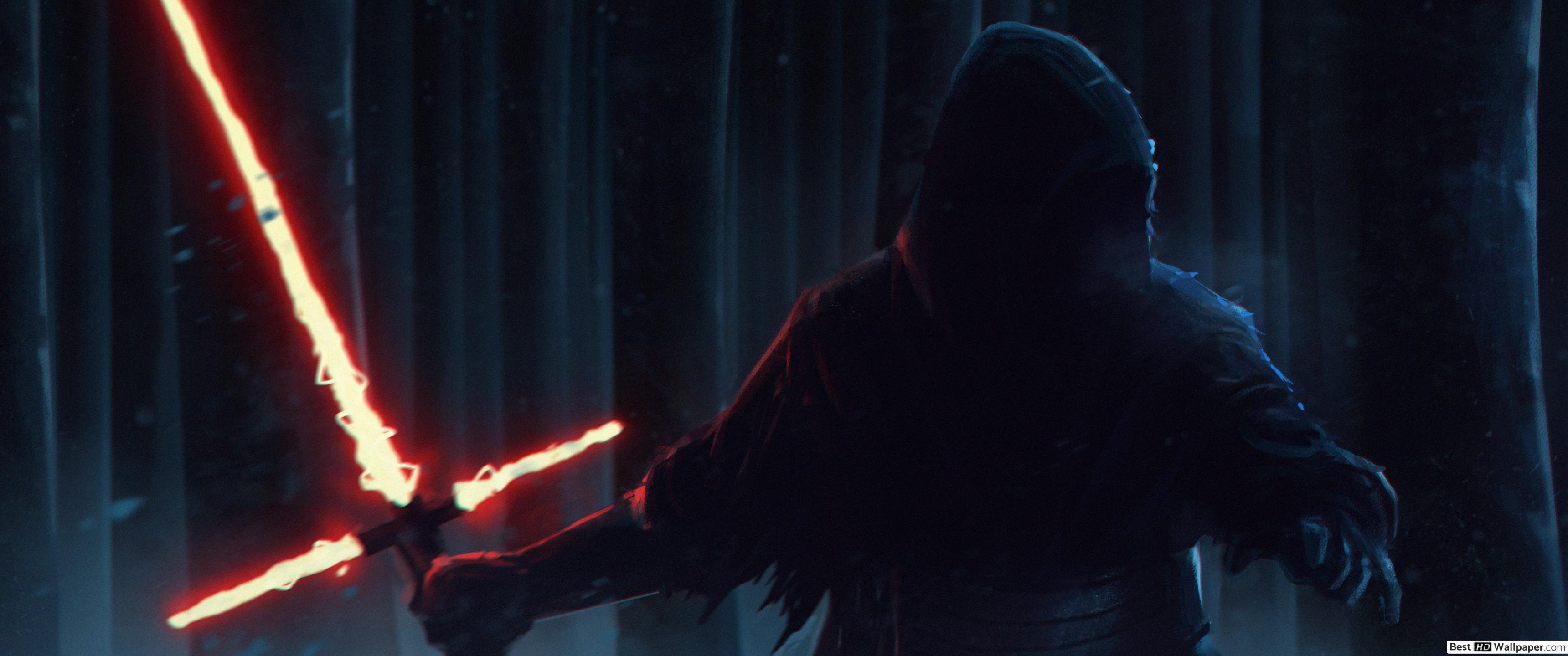 3440x1440 Kylo Ren's lightsaber HD wallpaper