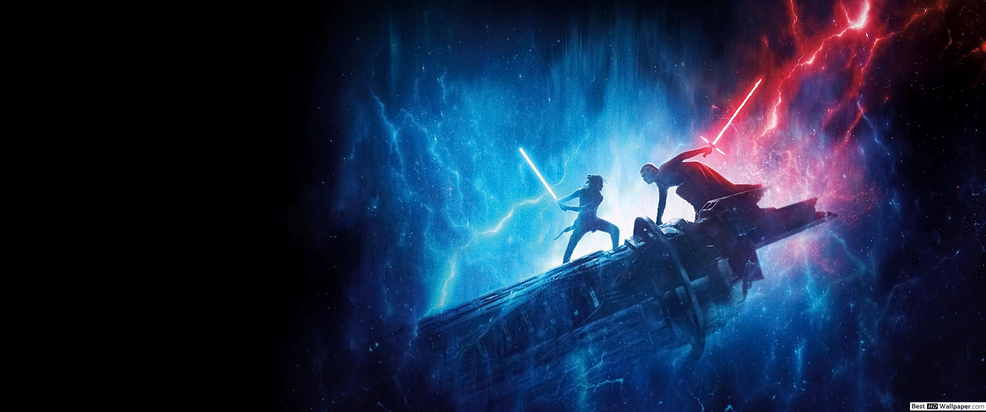 3440x1440 blue lightsaber vs, Kylo .