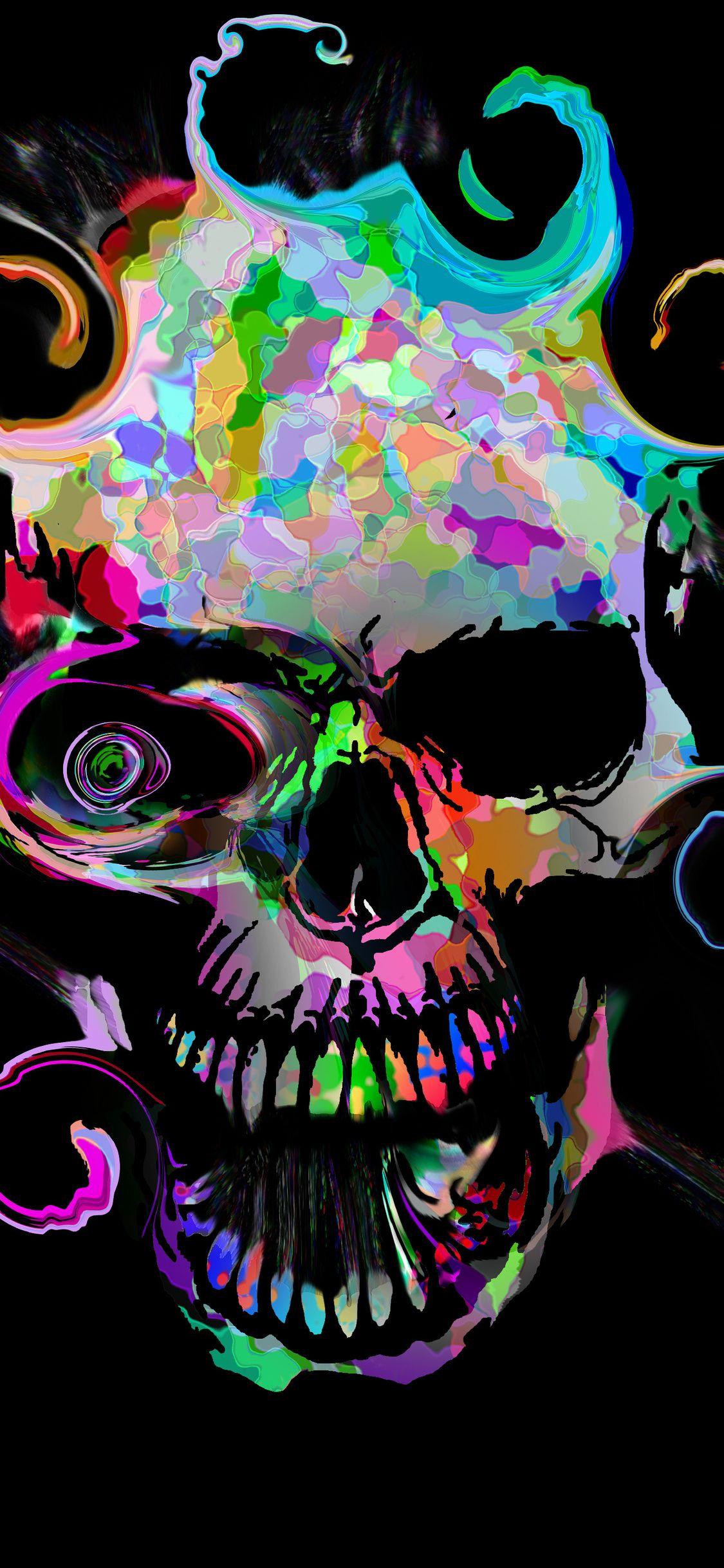 1125x2436 Artistic Colorful Skull .