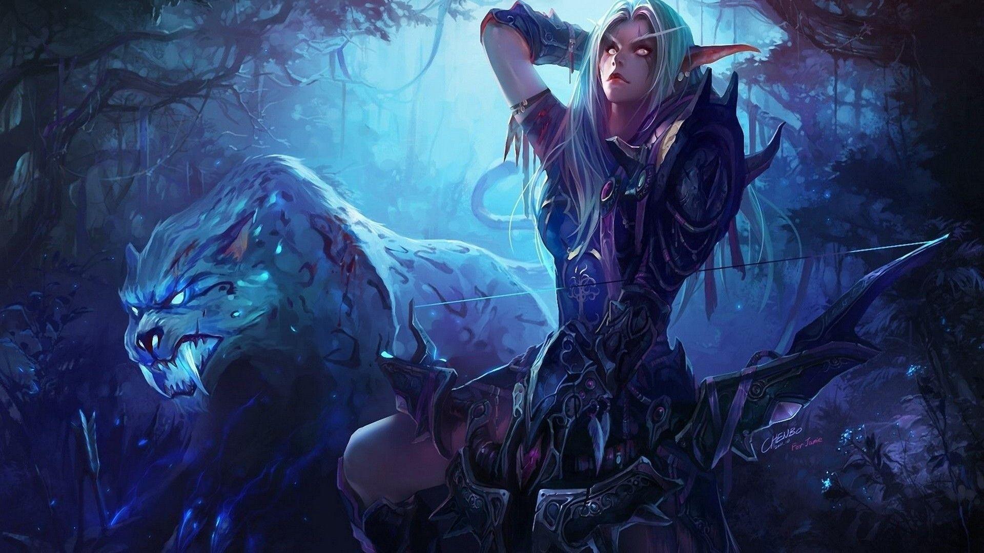 1920x1080 World of Warcraft, elves, Warcraft, Night Elves, bow and arrow