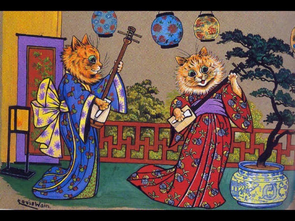 1024x768 Wallpaper Tagged With Geishas: Cats Kitty Geishas Japanese Lanterns