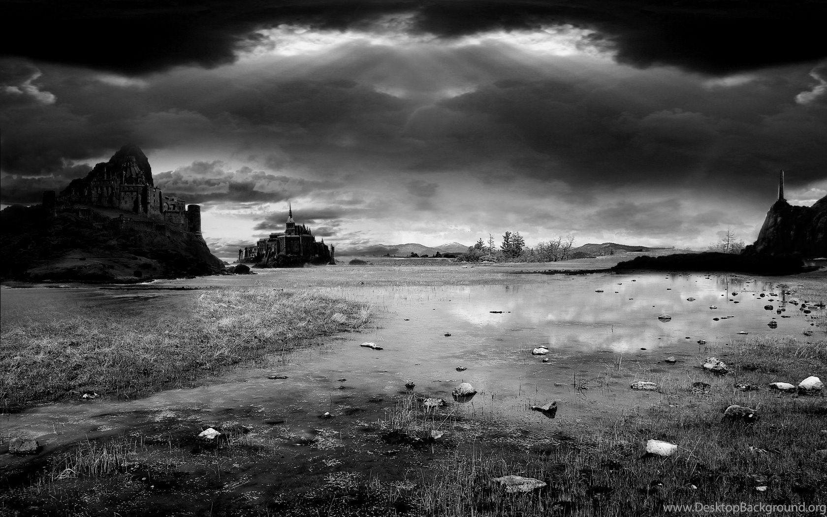 1680x1050 Black And White Landscape With Castles .
