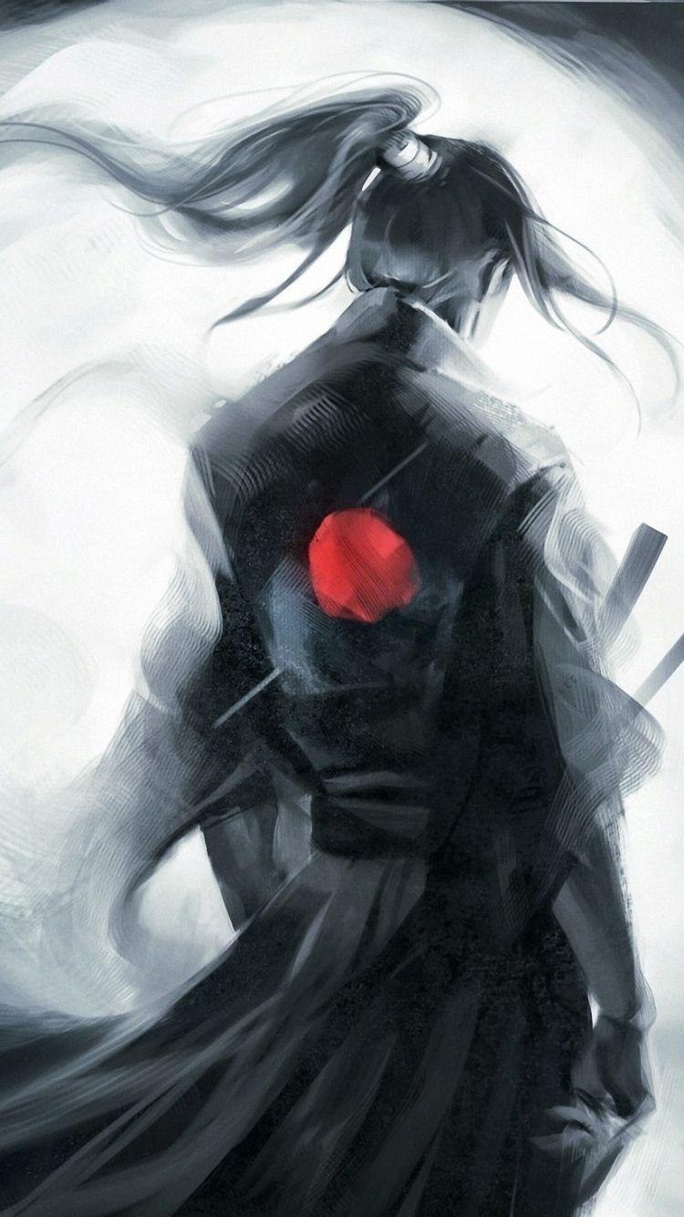 750x1334 Drawn samurai. Horse, illustration of a samurai warrior