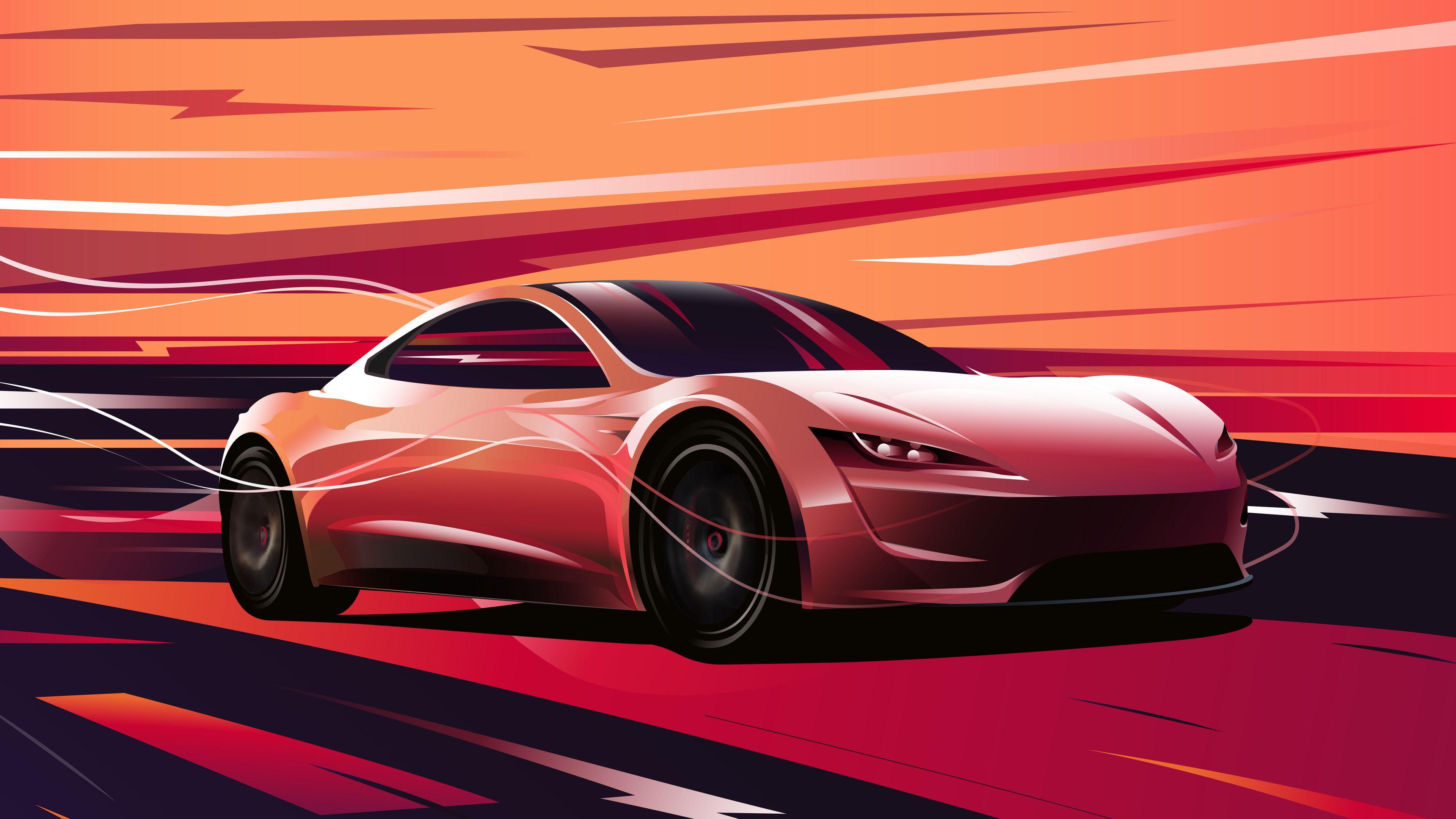3840x2160 Wallpaper 4k Tesla Roadster Digital Art .