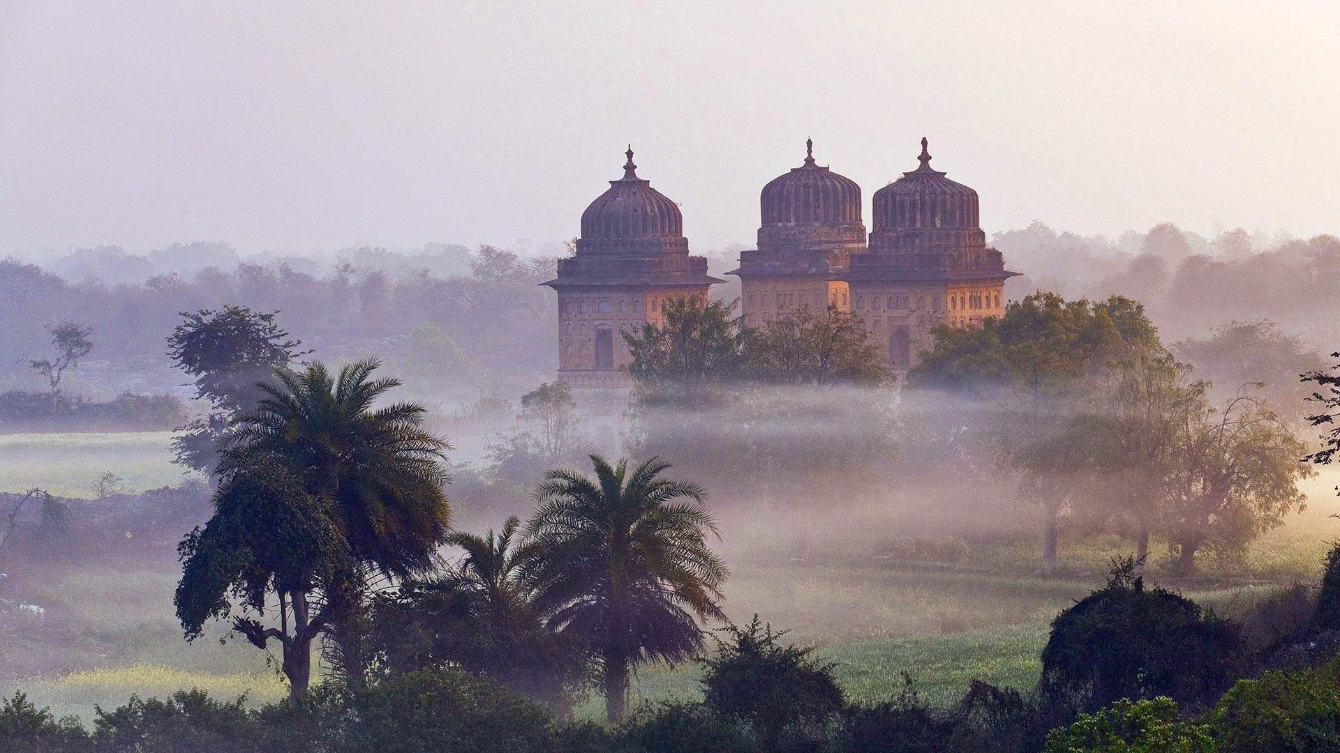 1920x1080 The Orchha palace on a misty morning by .wallpaperhub.app