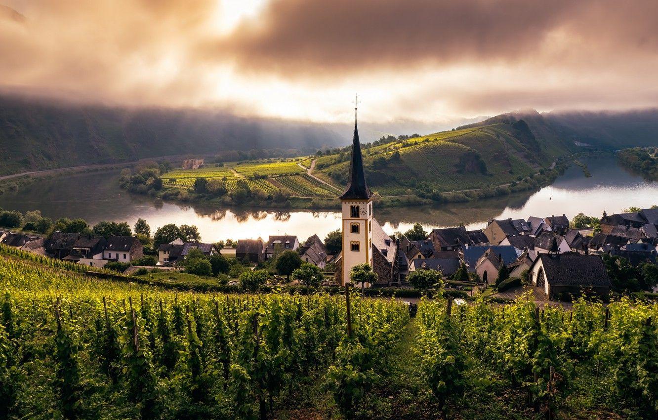 1332x850 Wallpaper church, Misty Morning, mosel .