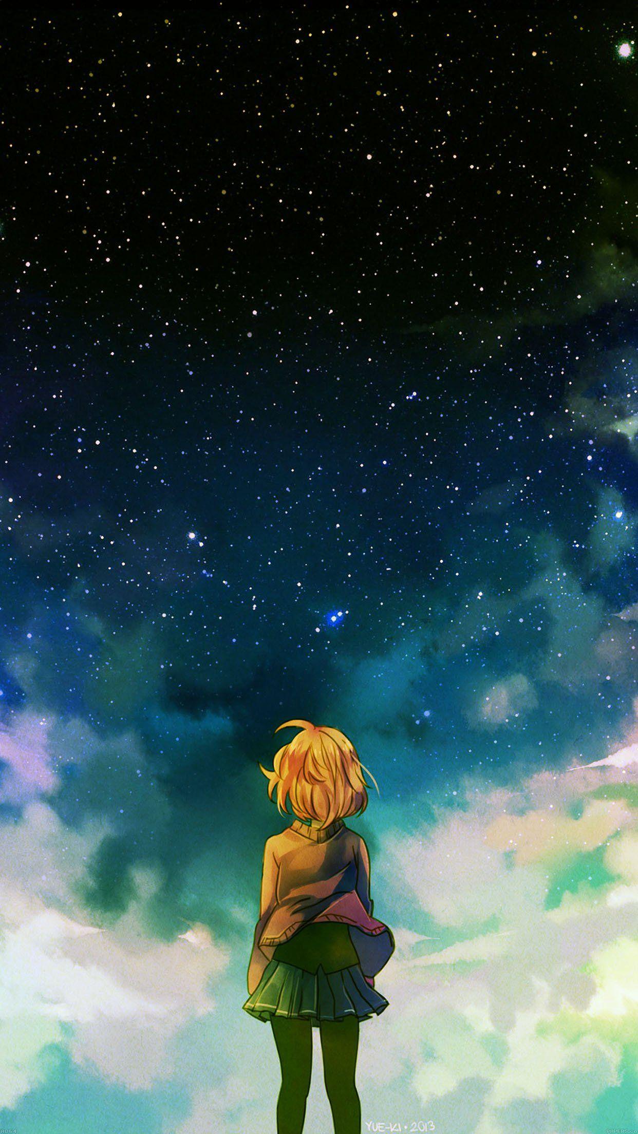 1242x2208 Starry Night Illust Anime Girl Android .