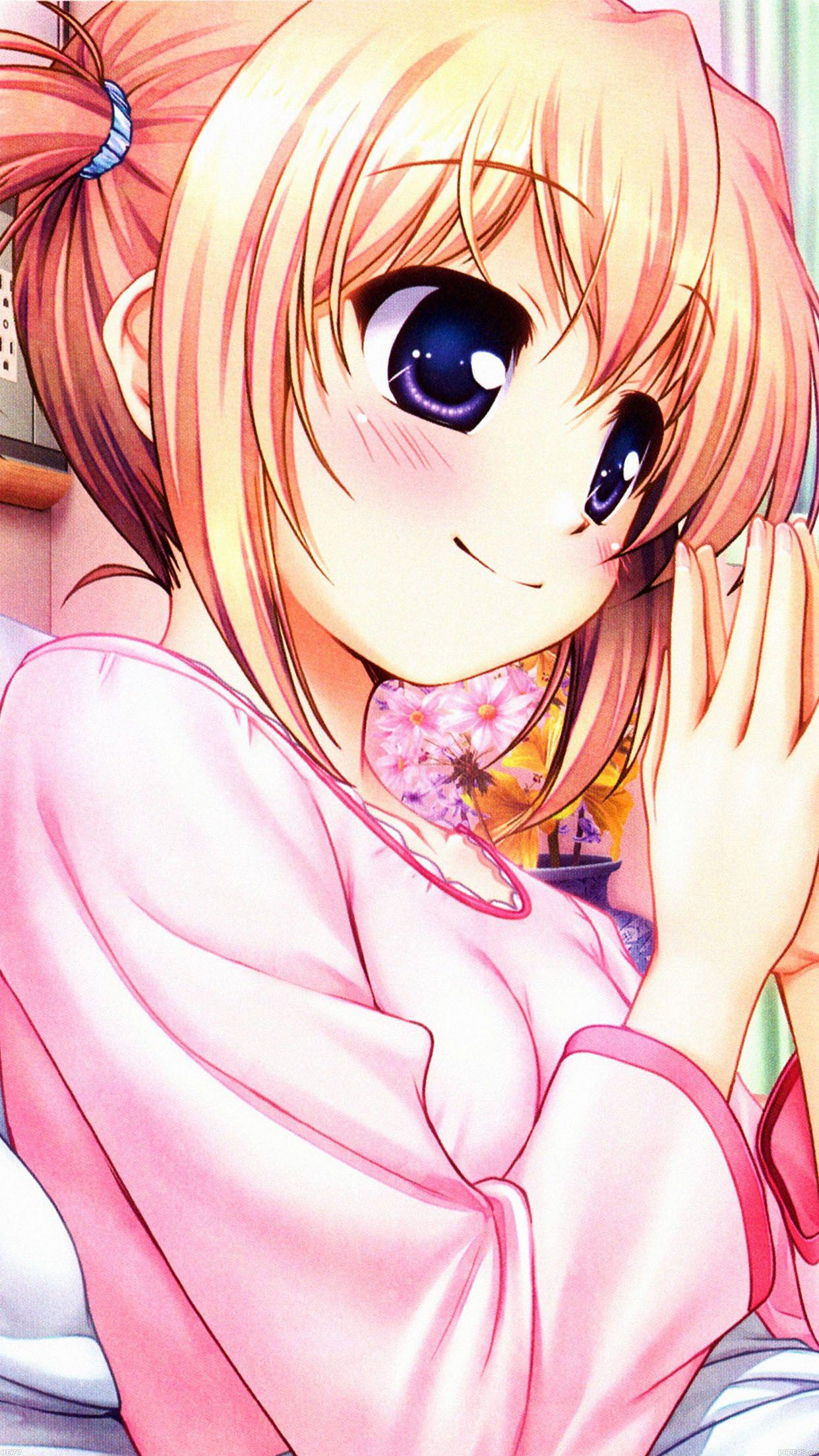 1242x2208 Anime Girl In Bed Smile Android .