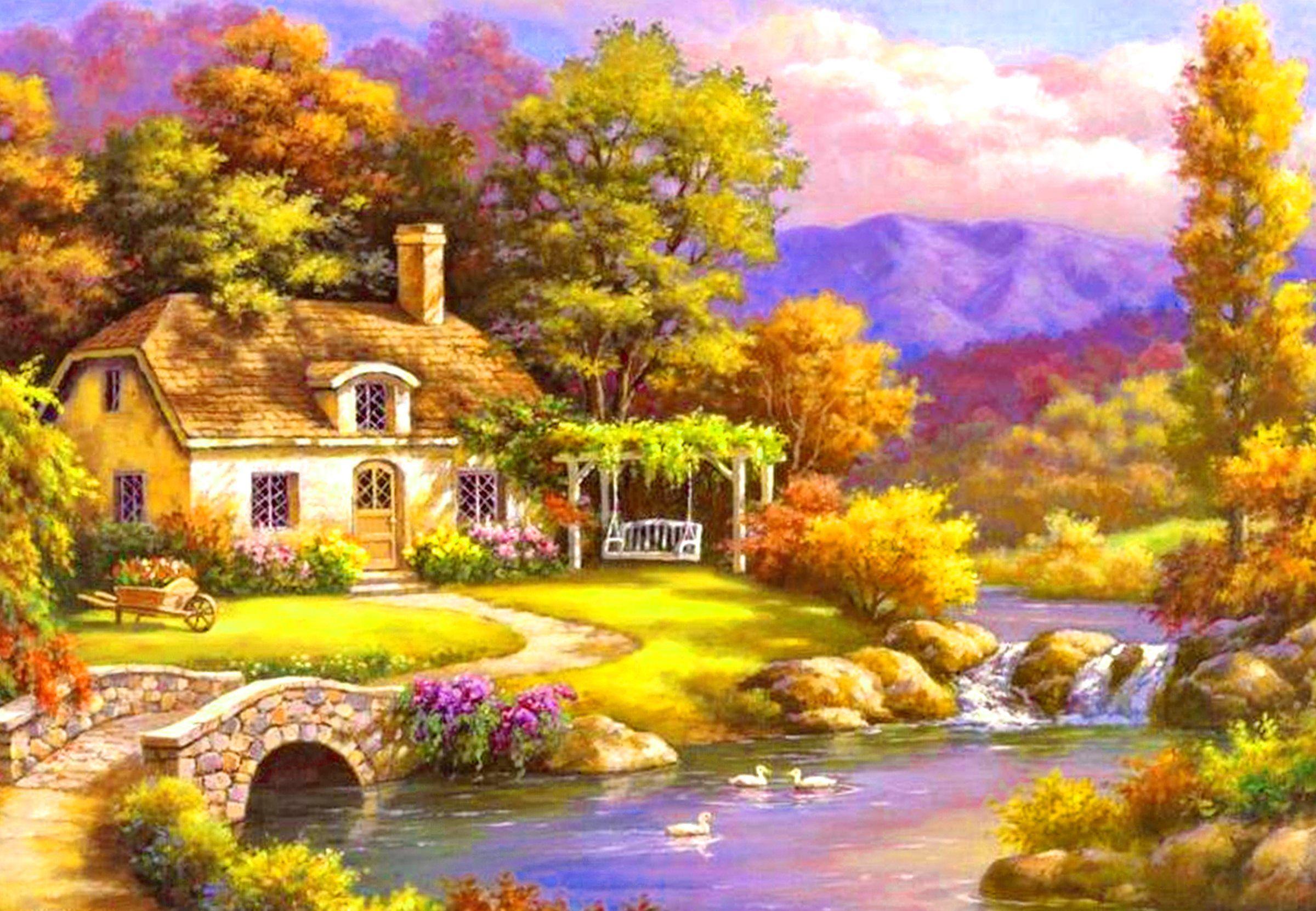 2400x1662 Beautiful House River And Trees HD .