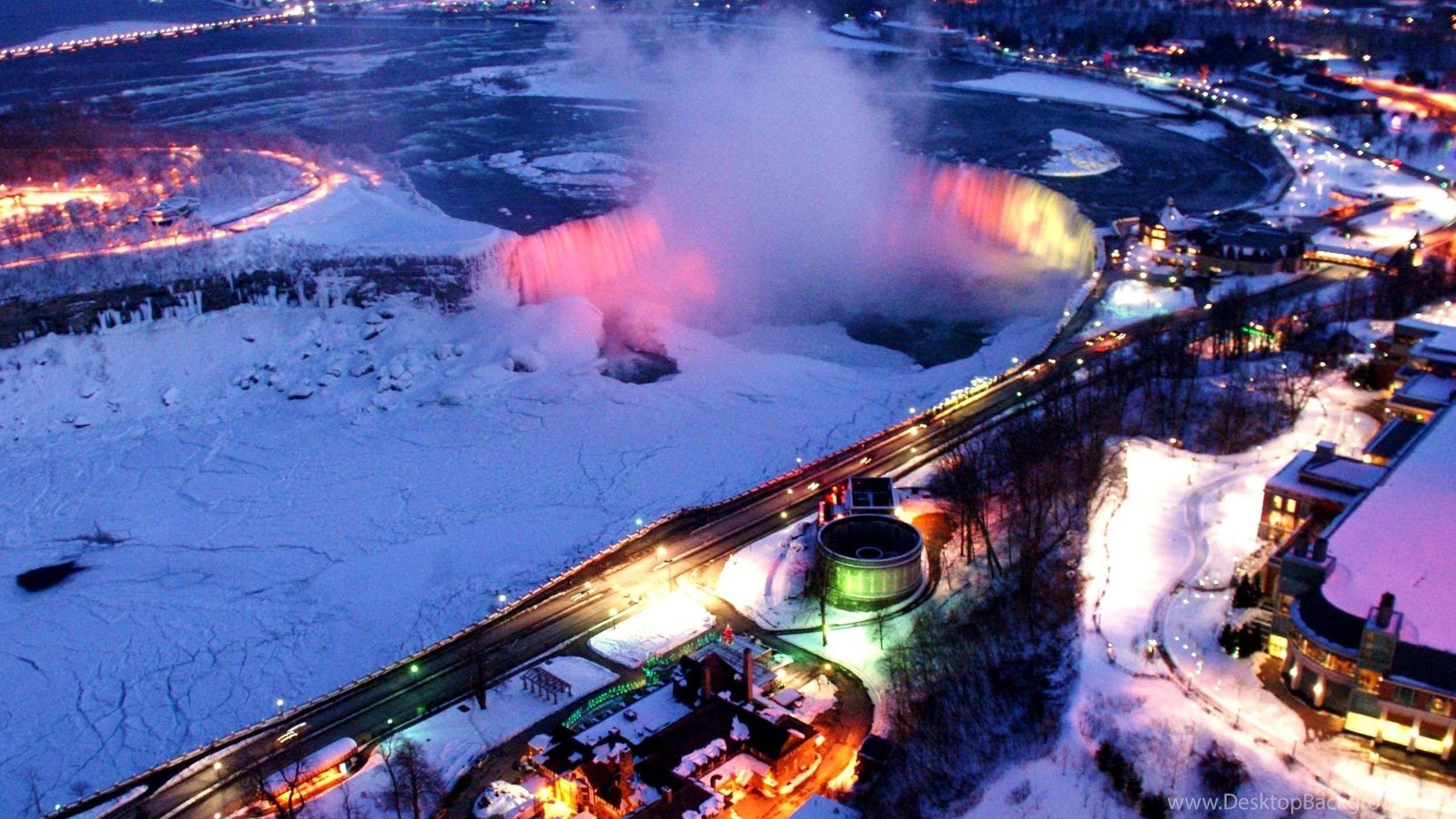 2560x1440 Niagara Falls Frozen Beautiful At Night .