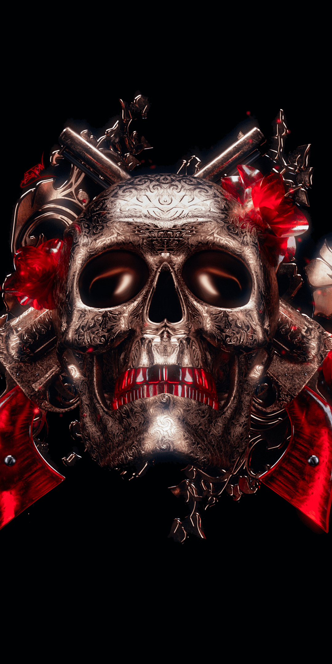 1080x2160 Skull 4K Wallpaper, 3D, Black .