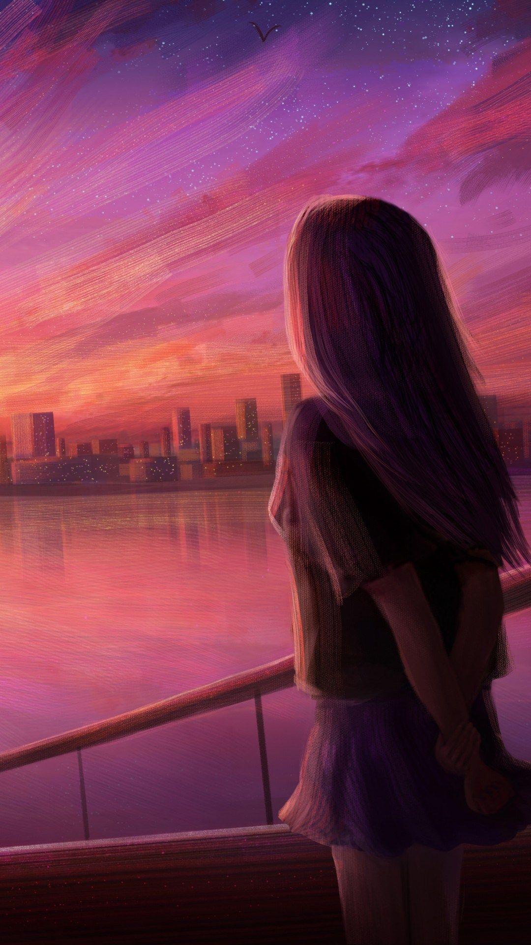 1080x1920 Pink Sunset Moon Wallpaper.topnovocom.top