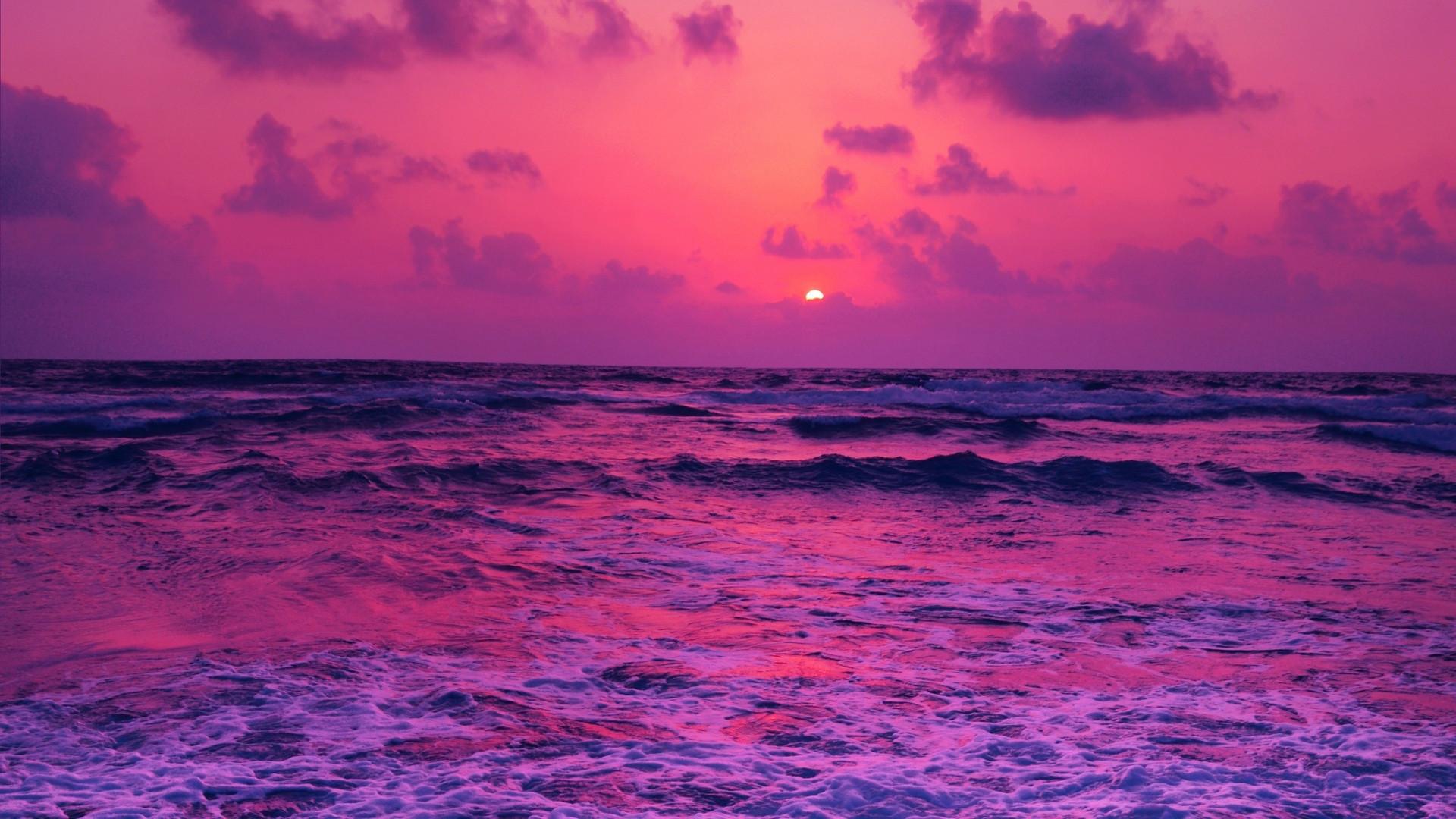 1920x1080 Horizon Pink Sunset Near Sea Wallpaper .