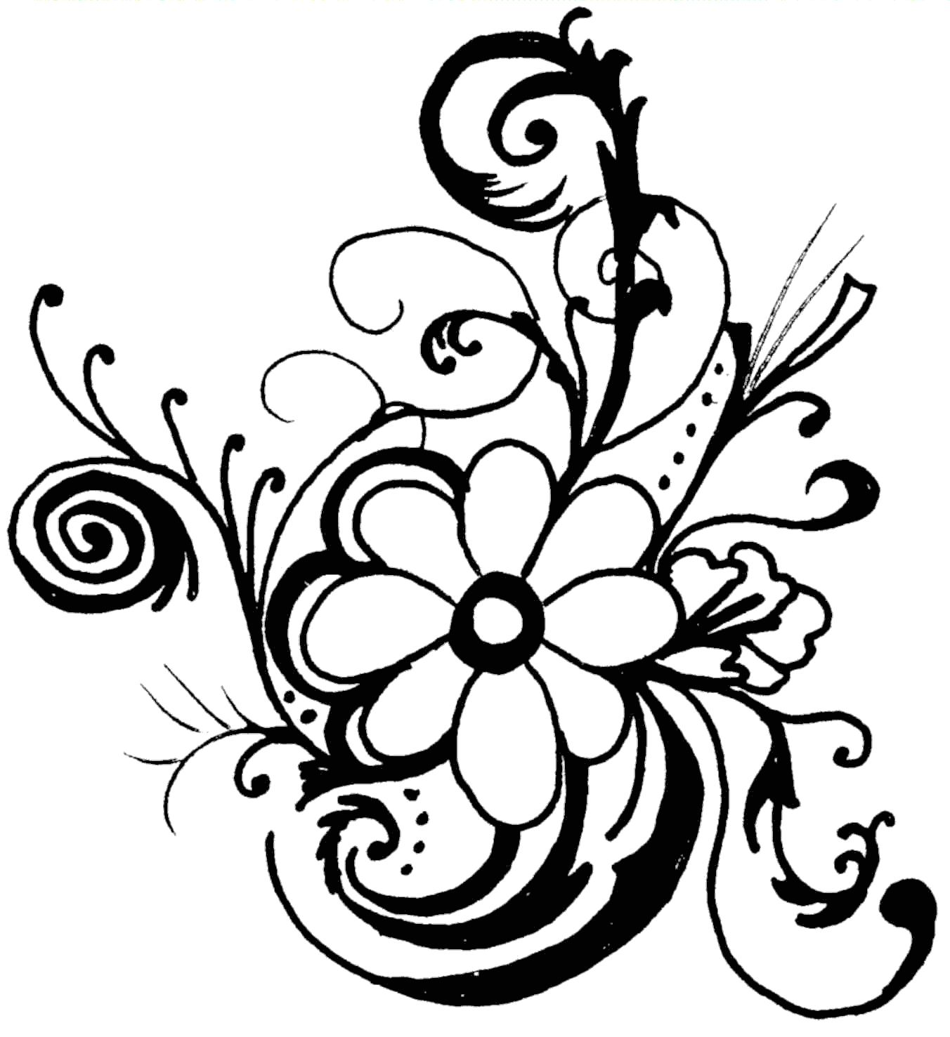 1352x1477 Free Line Art Flower Design, Download .clipart