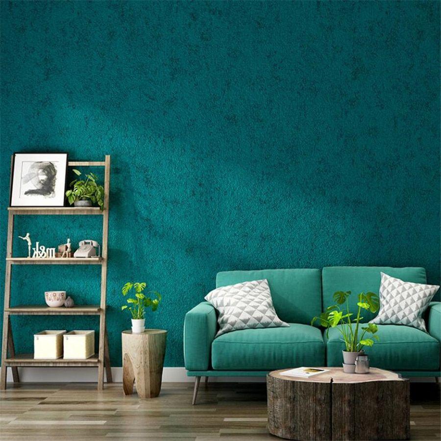 900x900 Nordic style peacock blue green wallpaper plain diatom mud light luxury bedroom restaurant living room wall paper papier peint. Wallpaper