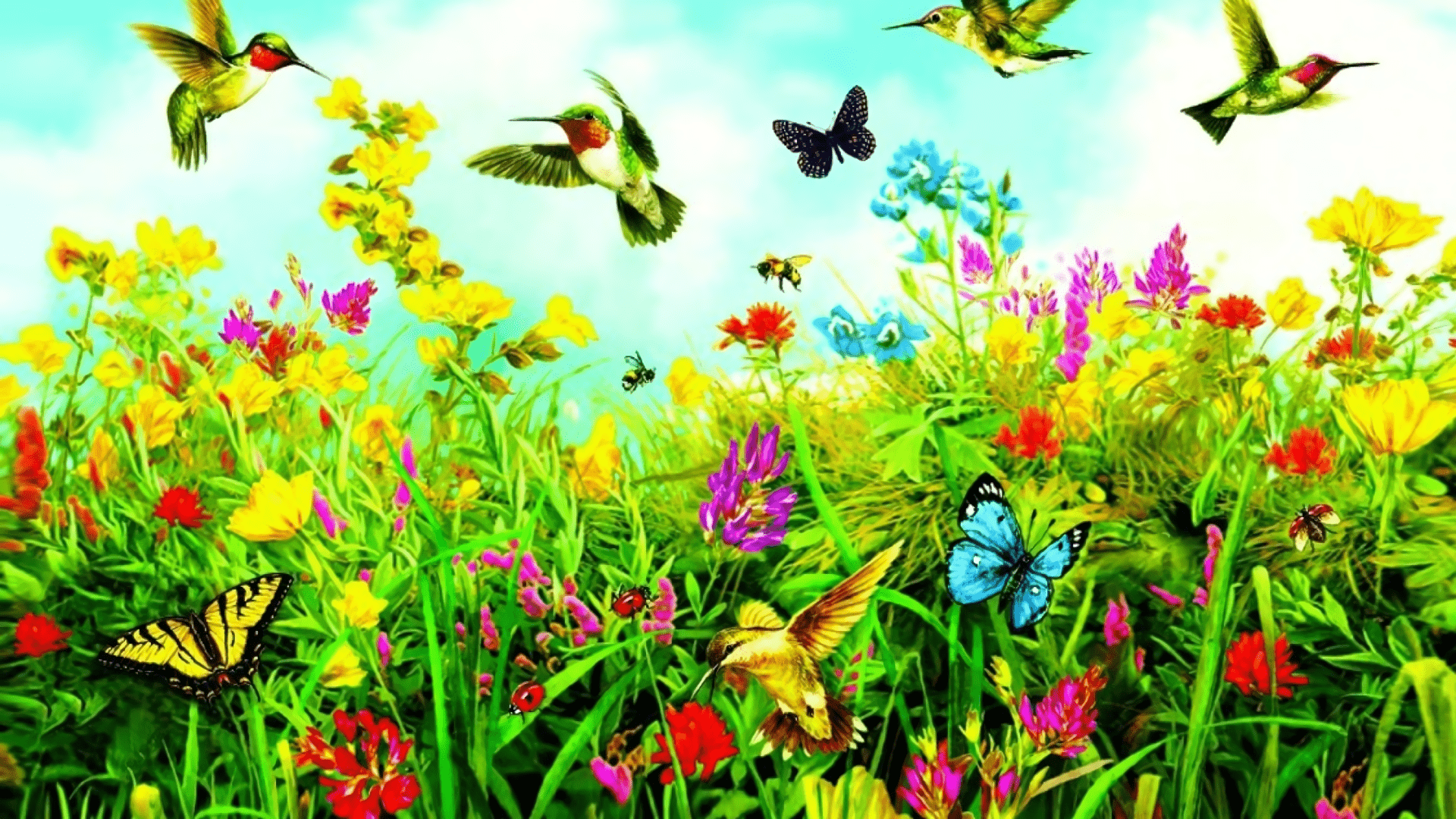 1920x1080 Birds Butterflies And Flowers Spring .
