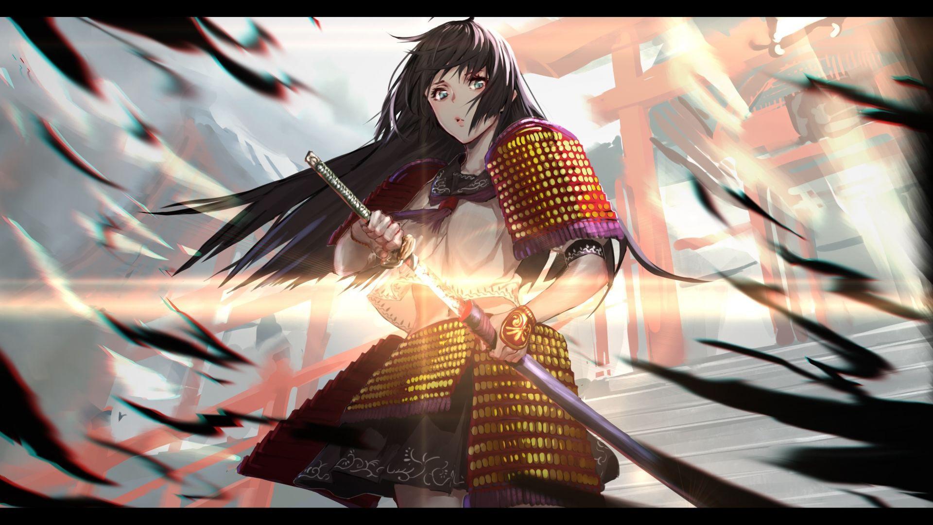 1920x1080 Desktop wallpaper warrior, ninja, samurai, anime girl, artwork, HD image, picture, background, e7d3bb