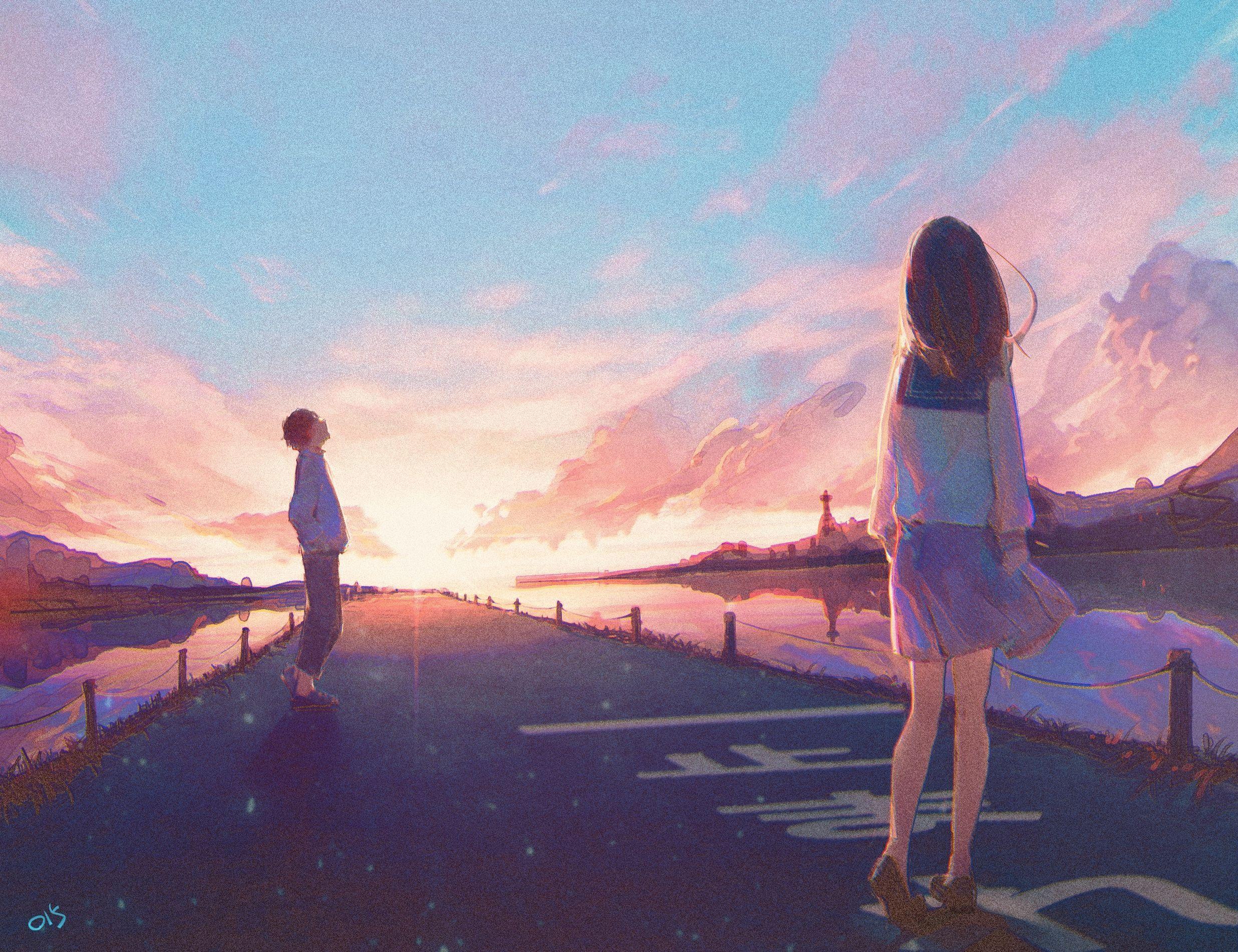 Girl in love looking in the distance Anime manga style painting drawing  Red sunset sunrise Romantic sad lofi feeling Beautiful scenery 4k  moody wallpaper Moon clouds and stars Stockillustrasjon  Adobe Stock