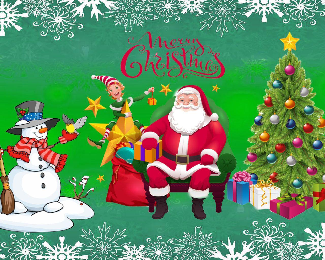 1280x1024 Merry Christmas Santa With Gift .
