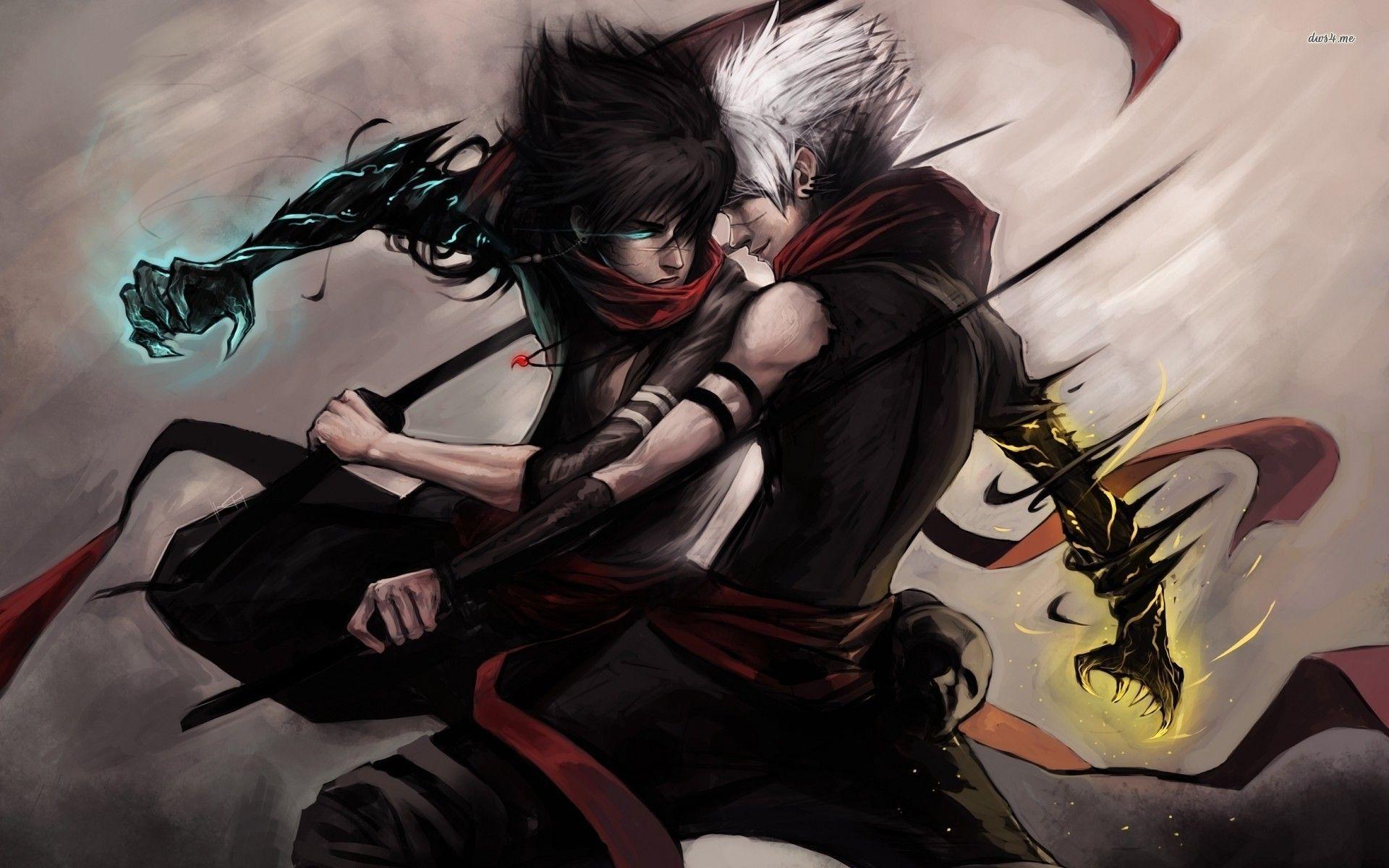 Download Two warriors duke it out in an animestyle battle  Wallpaperscom