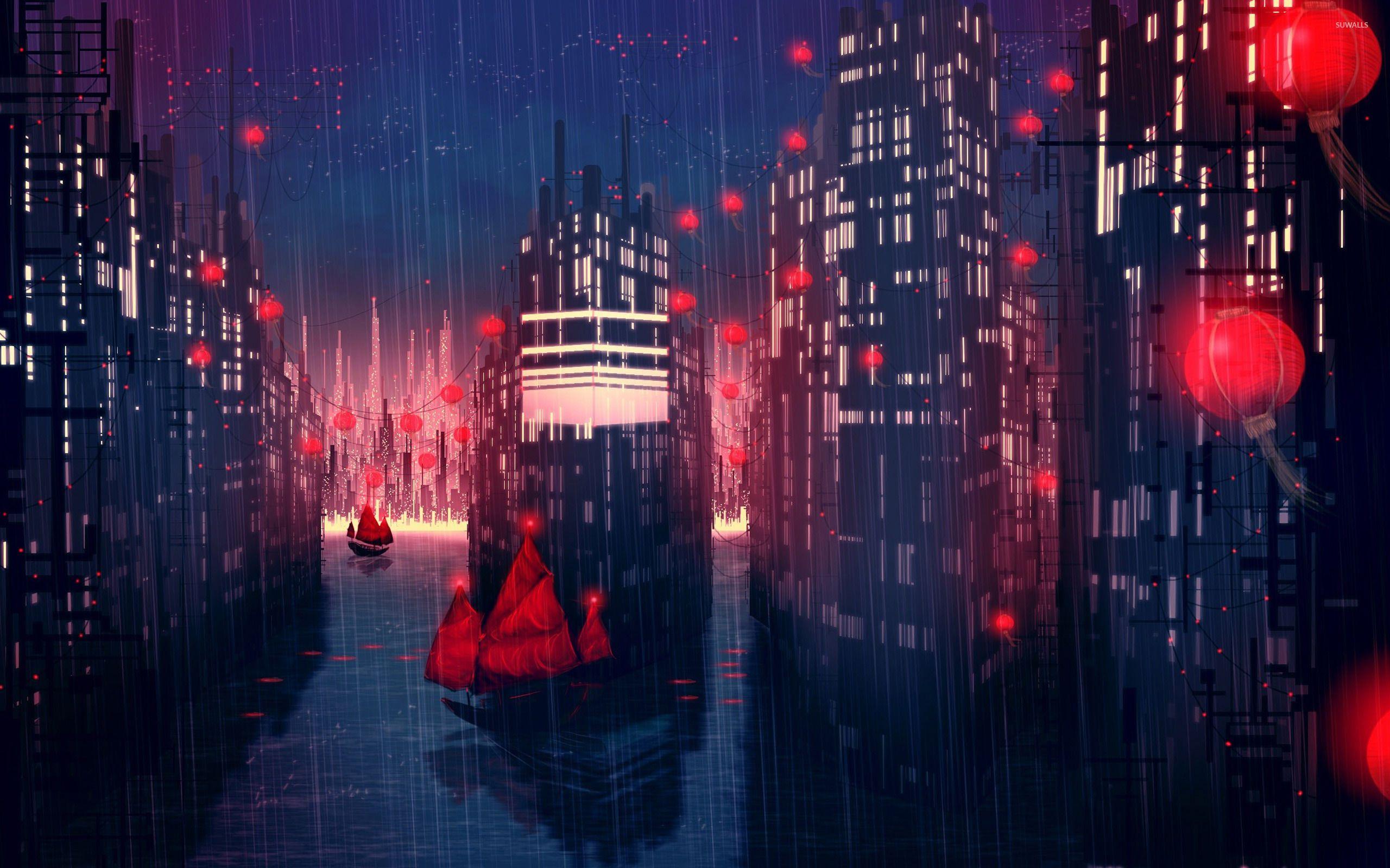 2560x1600 Rainy city wallpaper .