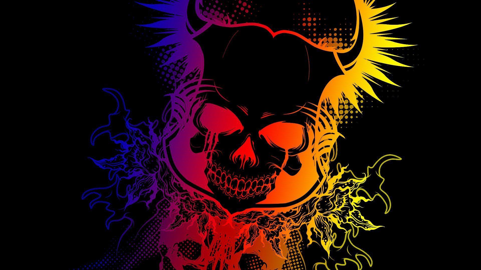 1920x1080 skull, Colorful, Gradient, Black, Dark .