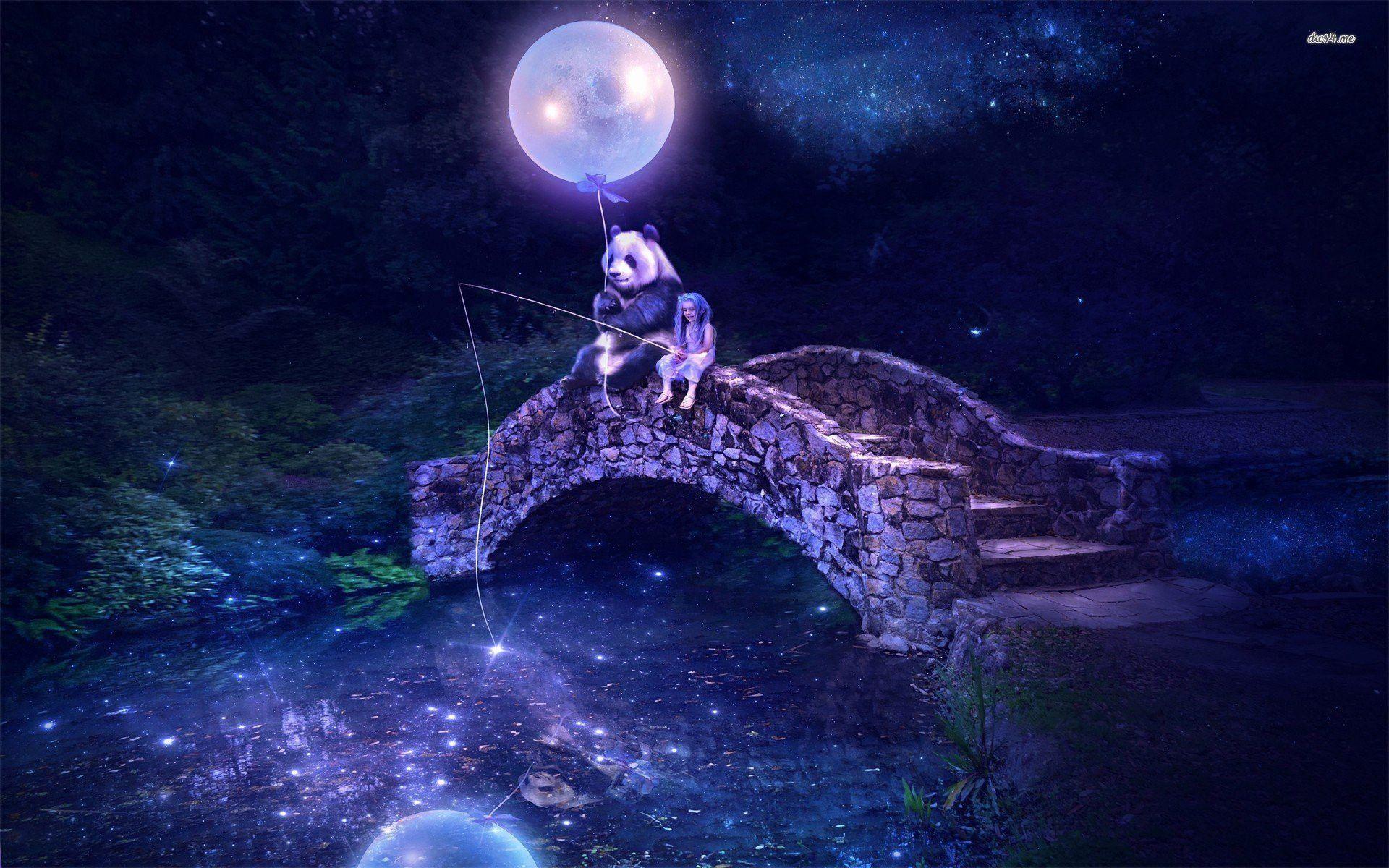 1920x1200 Galaxy Panda Anime Girl .line.