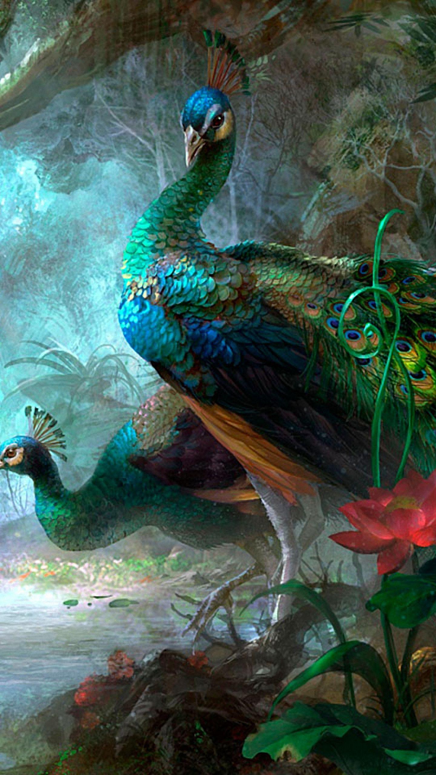 1440x2560 Hd Painted Peacocks Samsung Galaxy Wallpaper Galaxy Wallpaper HD For Mobile