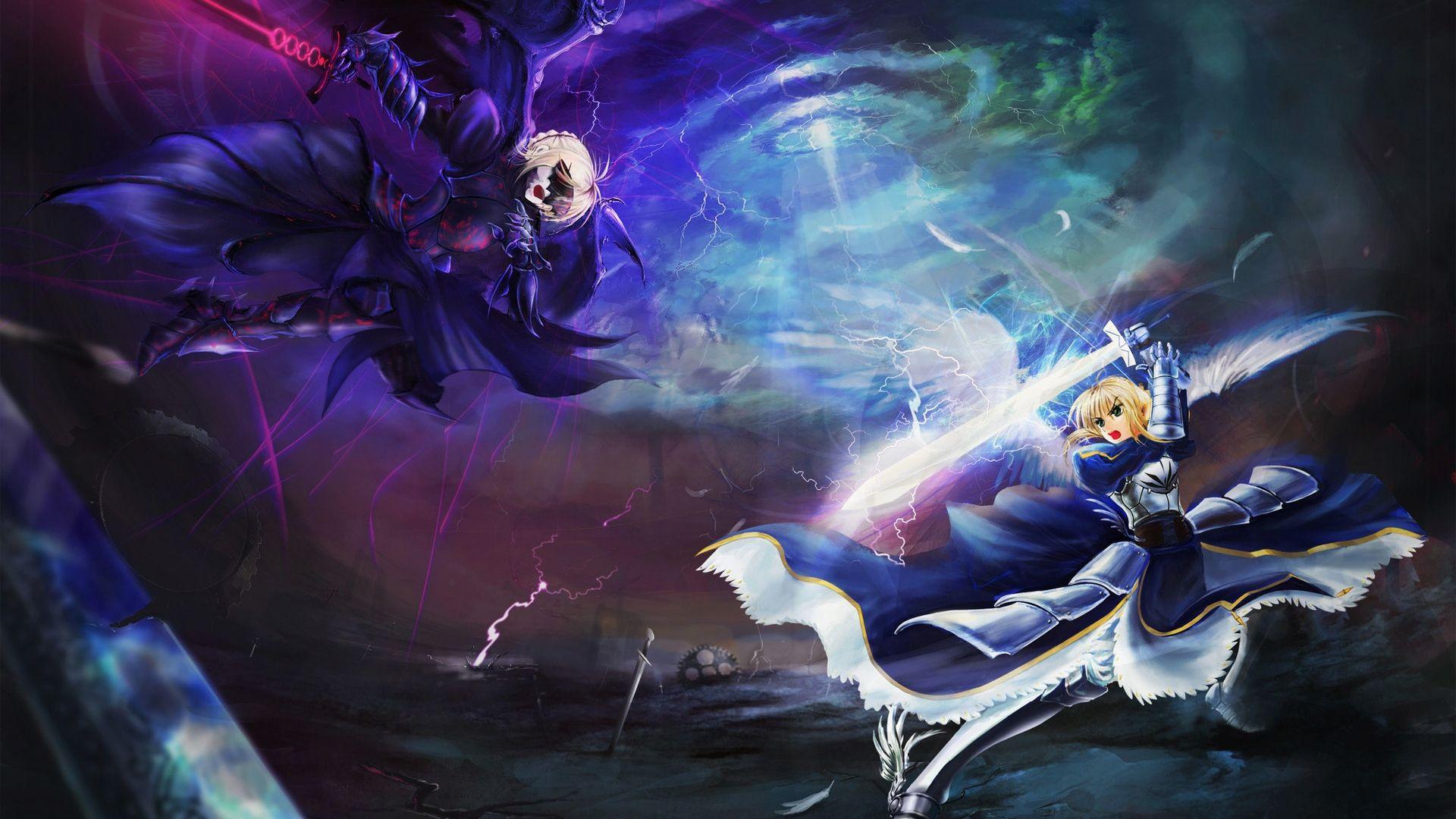 1920x1080 Download Anime HD Wallpaper Background Image boy girl fight sword