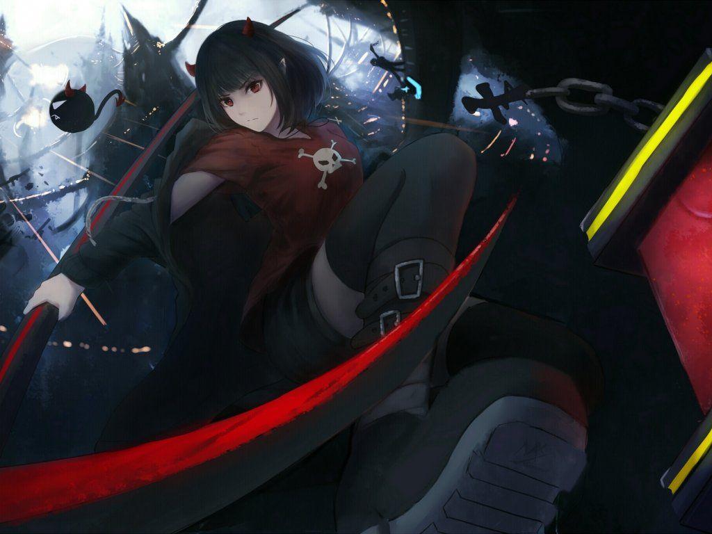 1024x768 Desktop wallpaper anime girl, fight, dark, HD image, picture