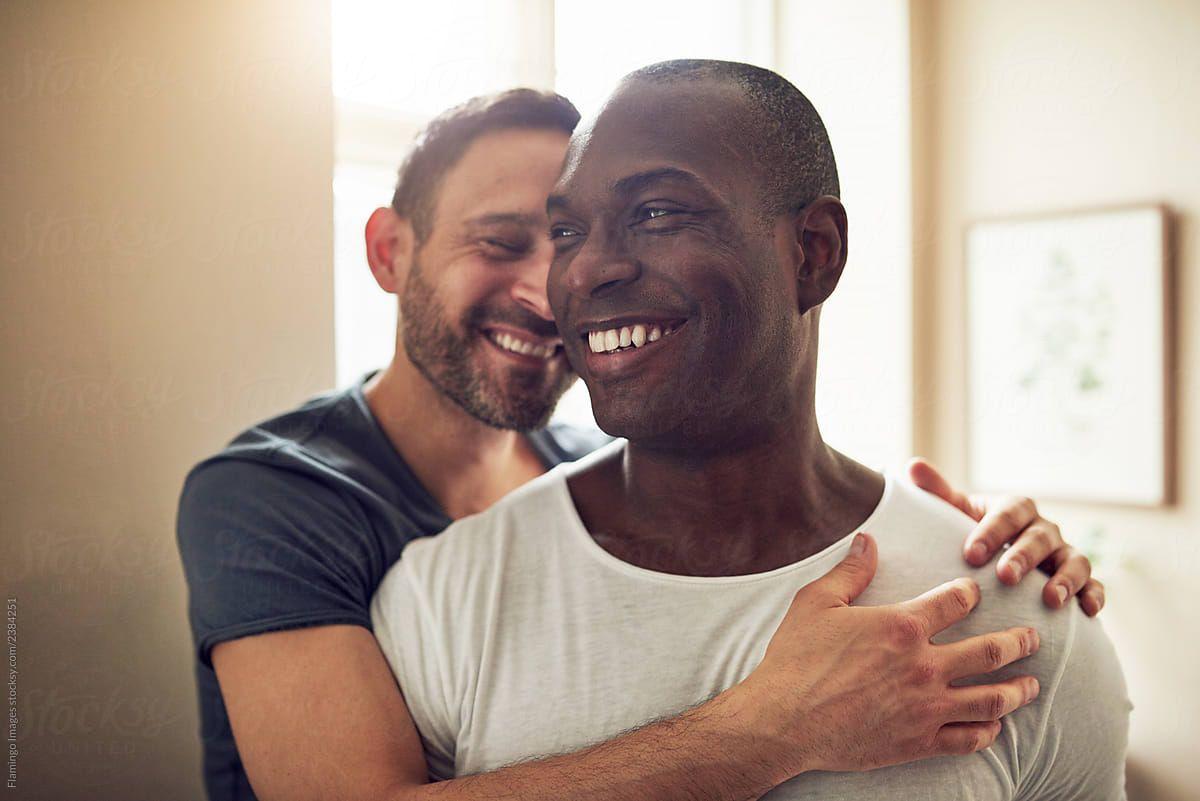 1200x801 Black and white gay couple smiling and .