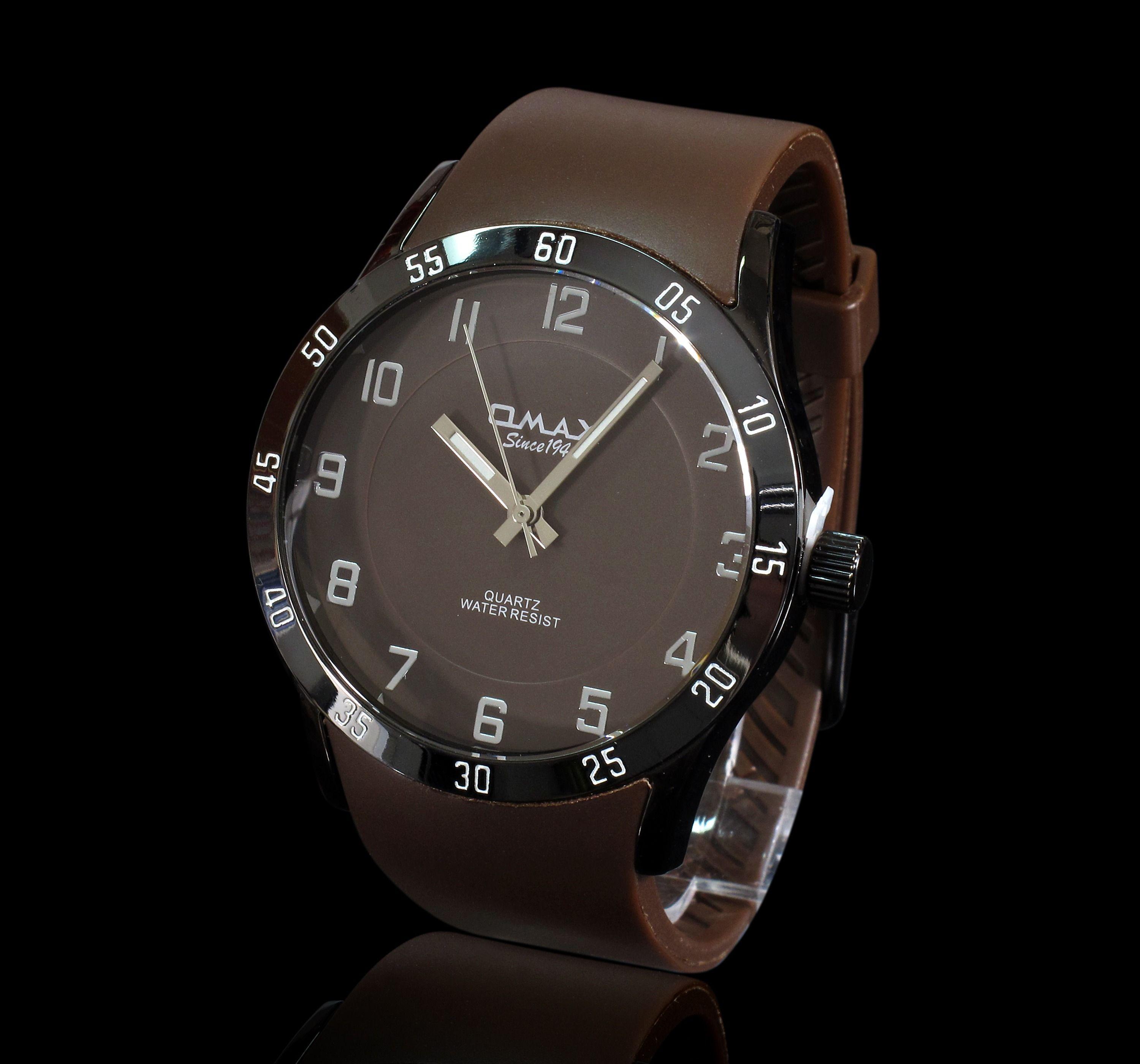 3000x2800 Brown Leather Strap Omax Analog Watch .
