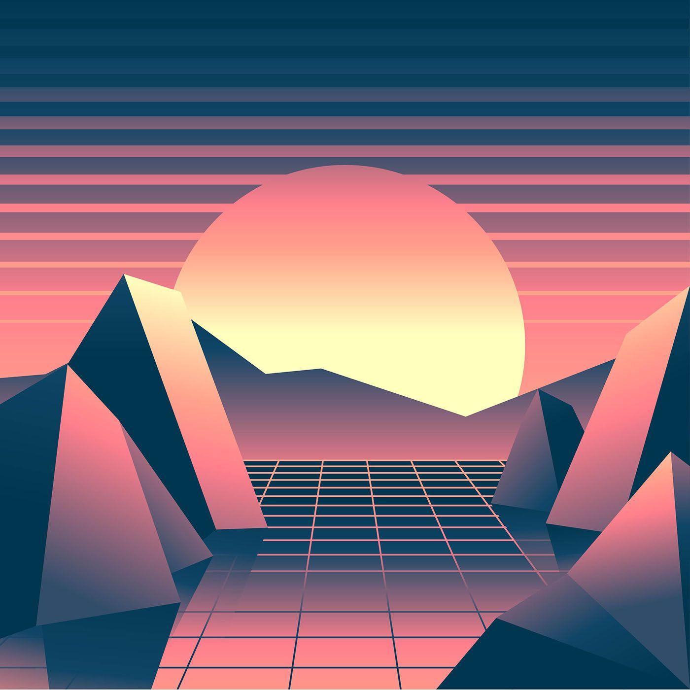 1400x1400 Retro Background Vaporwave Sunset .
