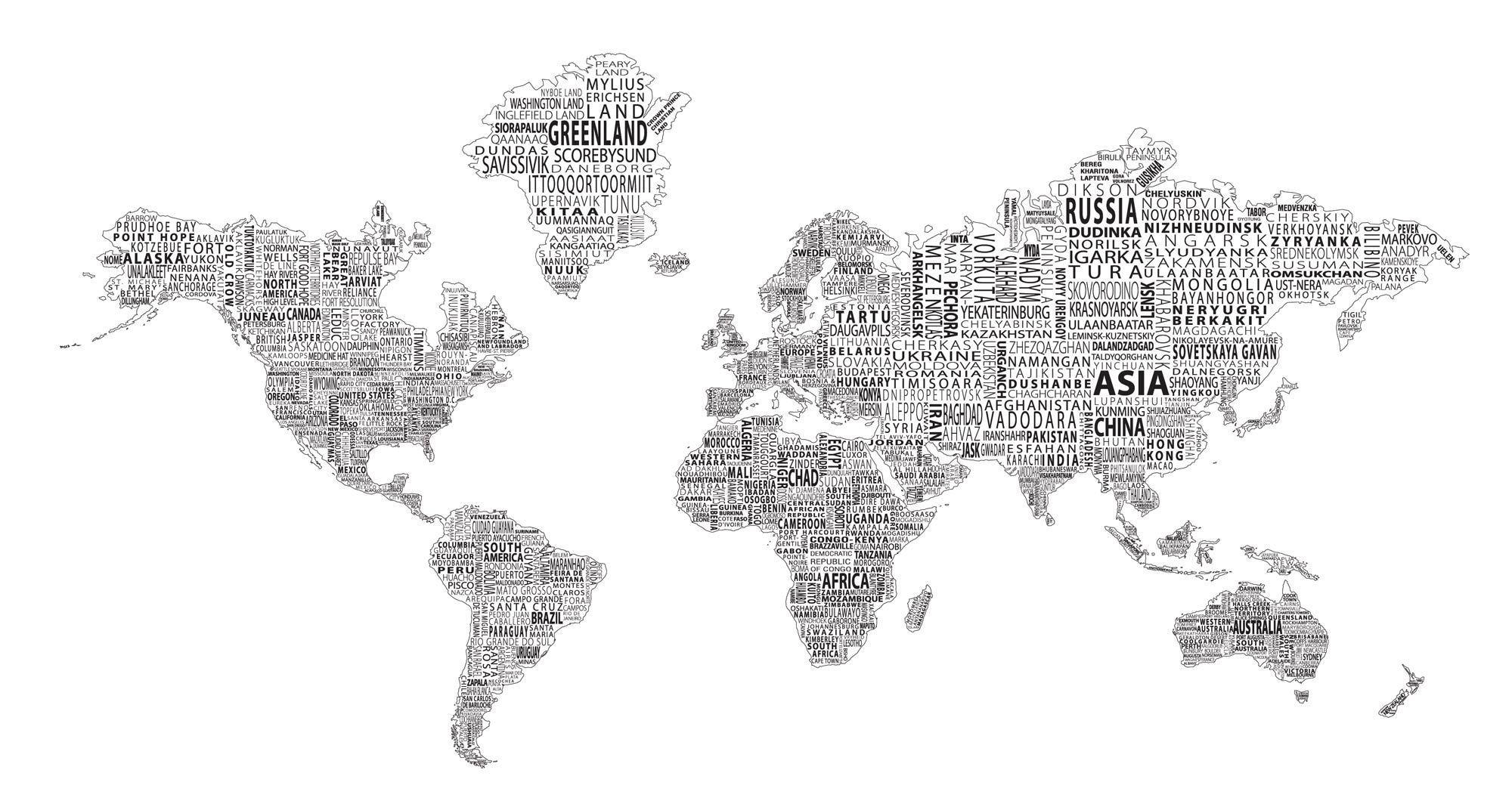 2000x1072 1 World Text Map Wall Mural On .com