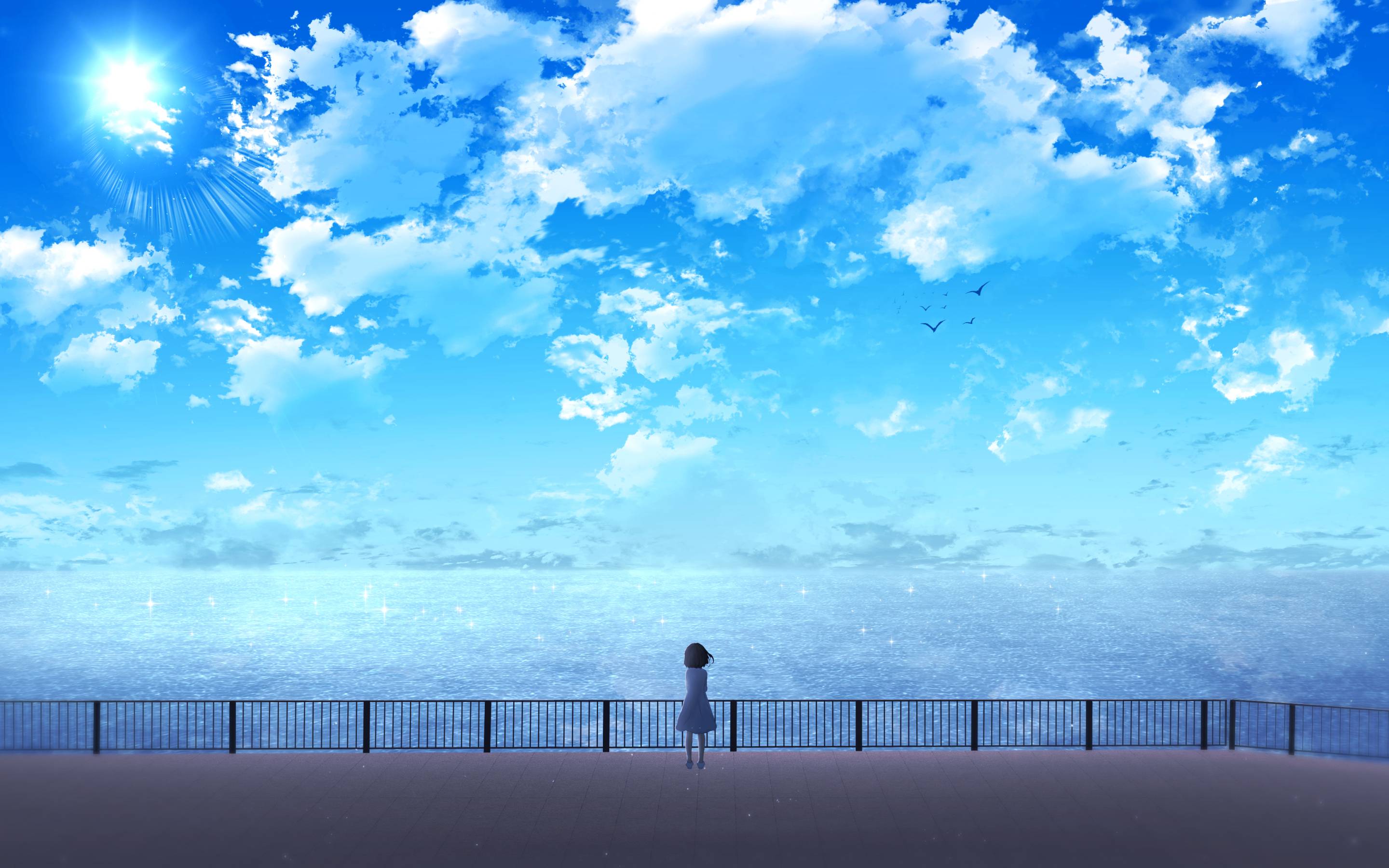 2880x1800 Anime Girl Near Ocean Macbook .
