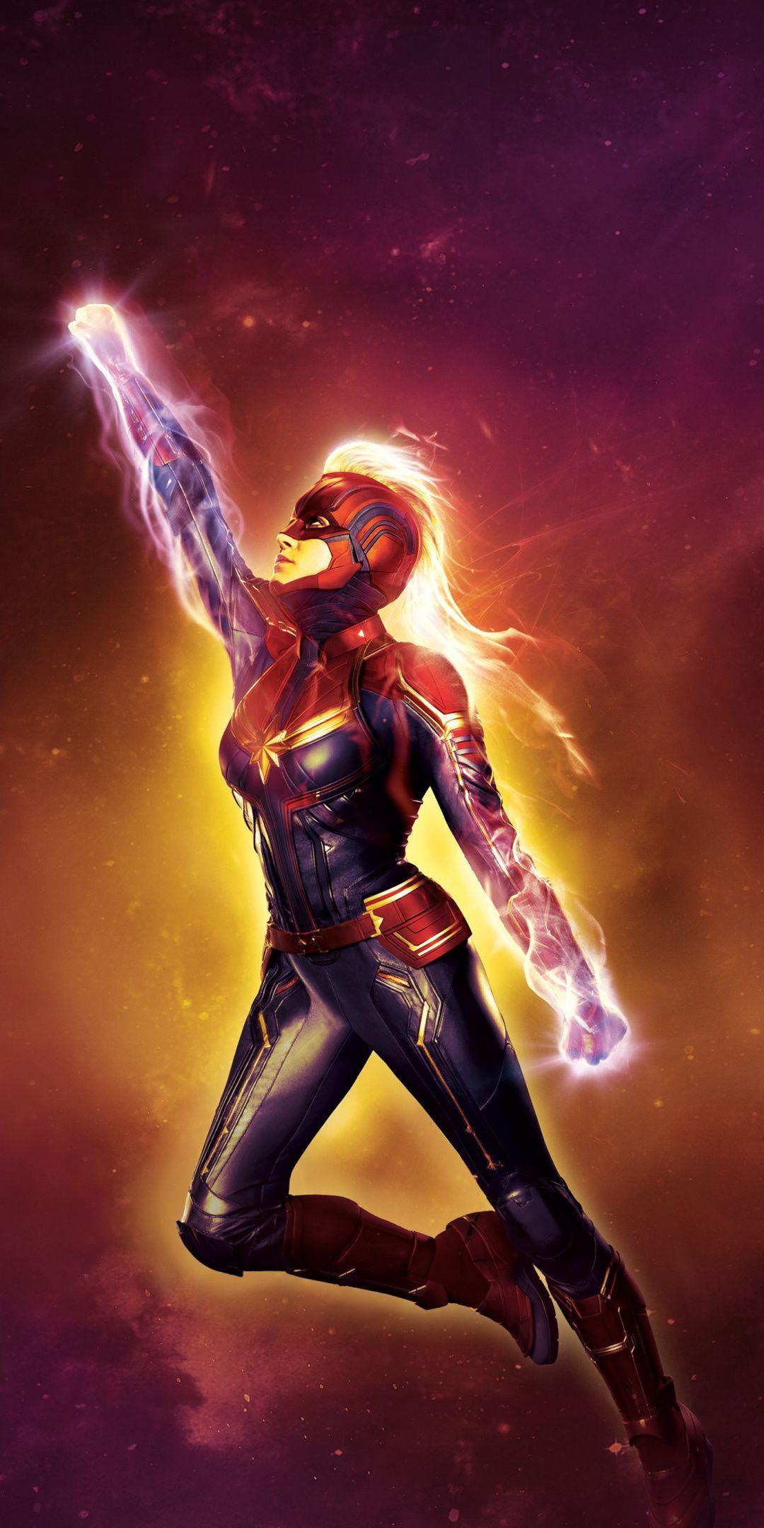 1080x2160 Captain Marvel, glow, superpower, fan .