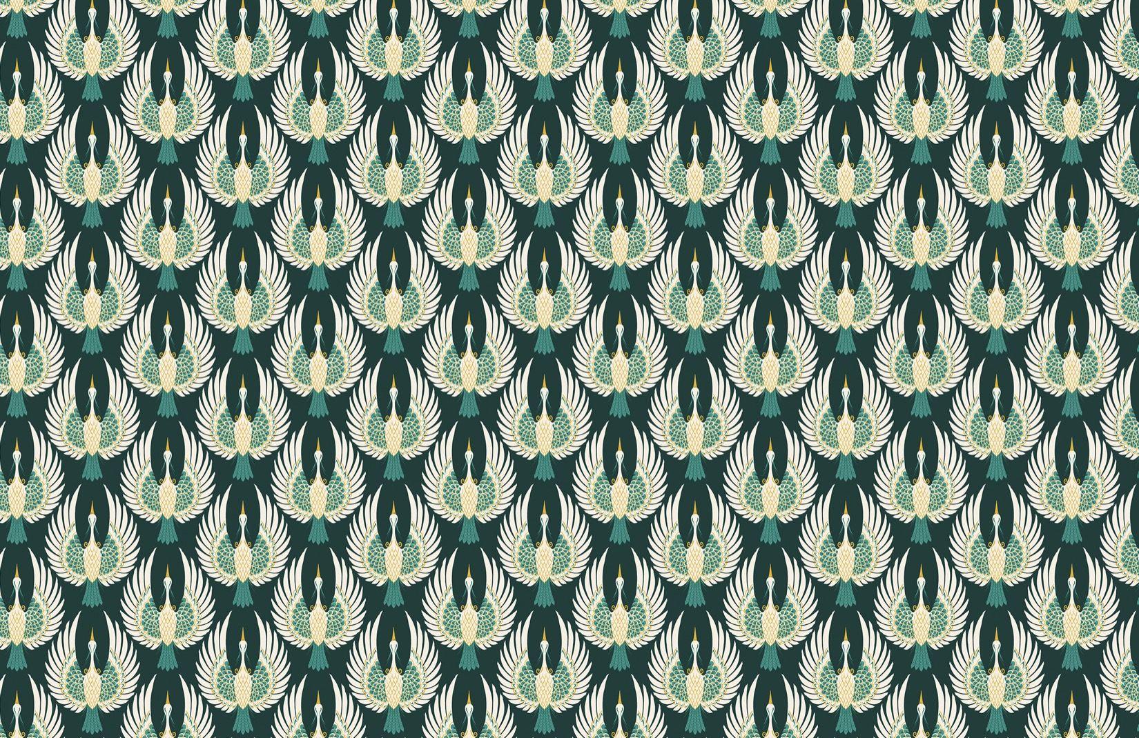 1650x1070 Green Art Deco Crane Wallpaper. Bird .muralswallpaper.com · In stock