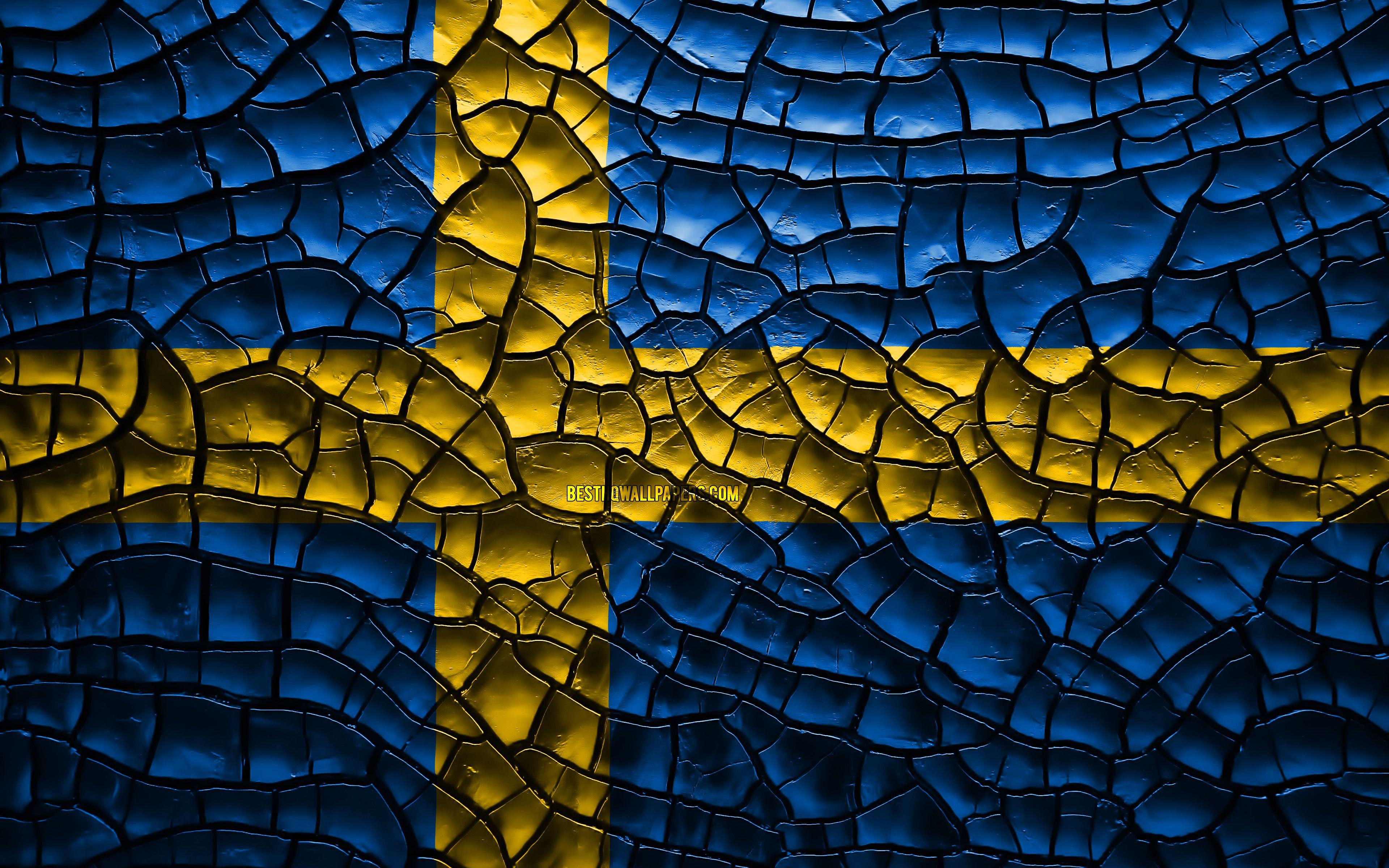 3840x2400 national symbols, Sweden 3D flag .
