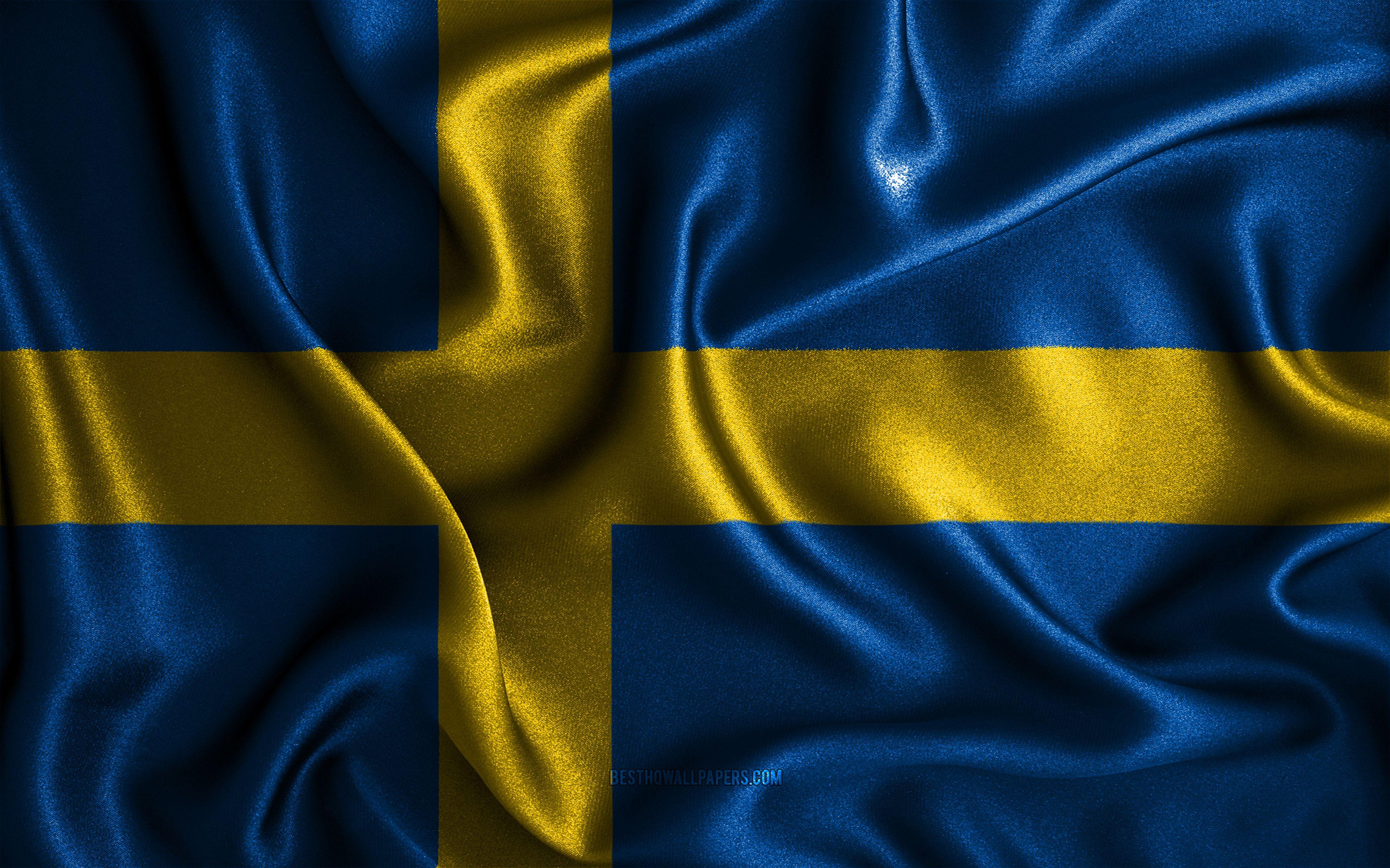 3840x2400 Sweden, fabric flags, Sweden flag, 3D .