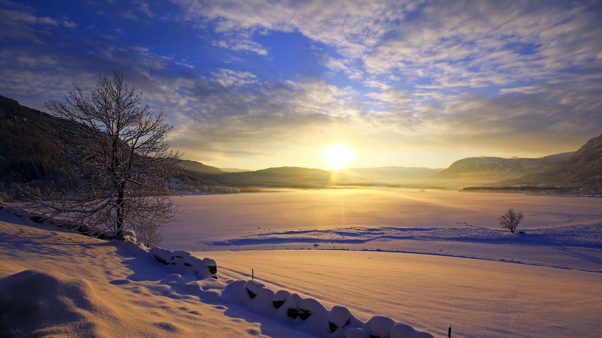 1920x1080 Landscapes lakes winter snow sunset .