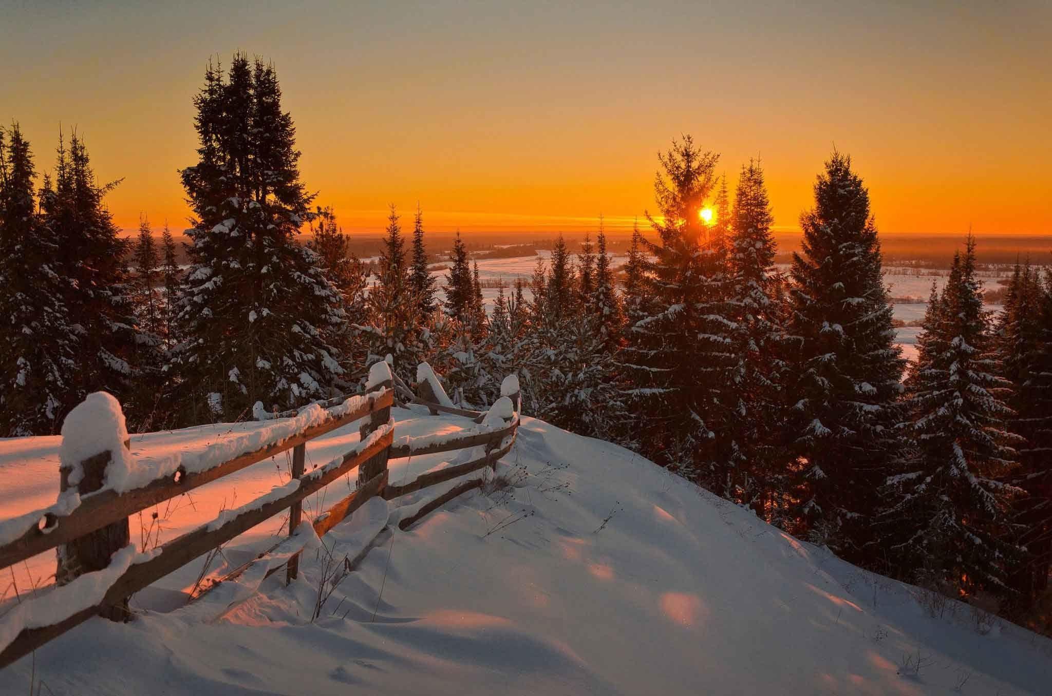 2048x1356 Sunrise Sunset Winter Fence Nature .