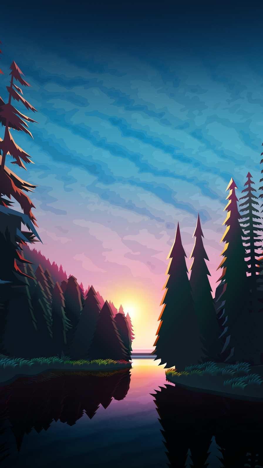 896x1593 River Forest Sunrise iPhone Wallpaper .com