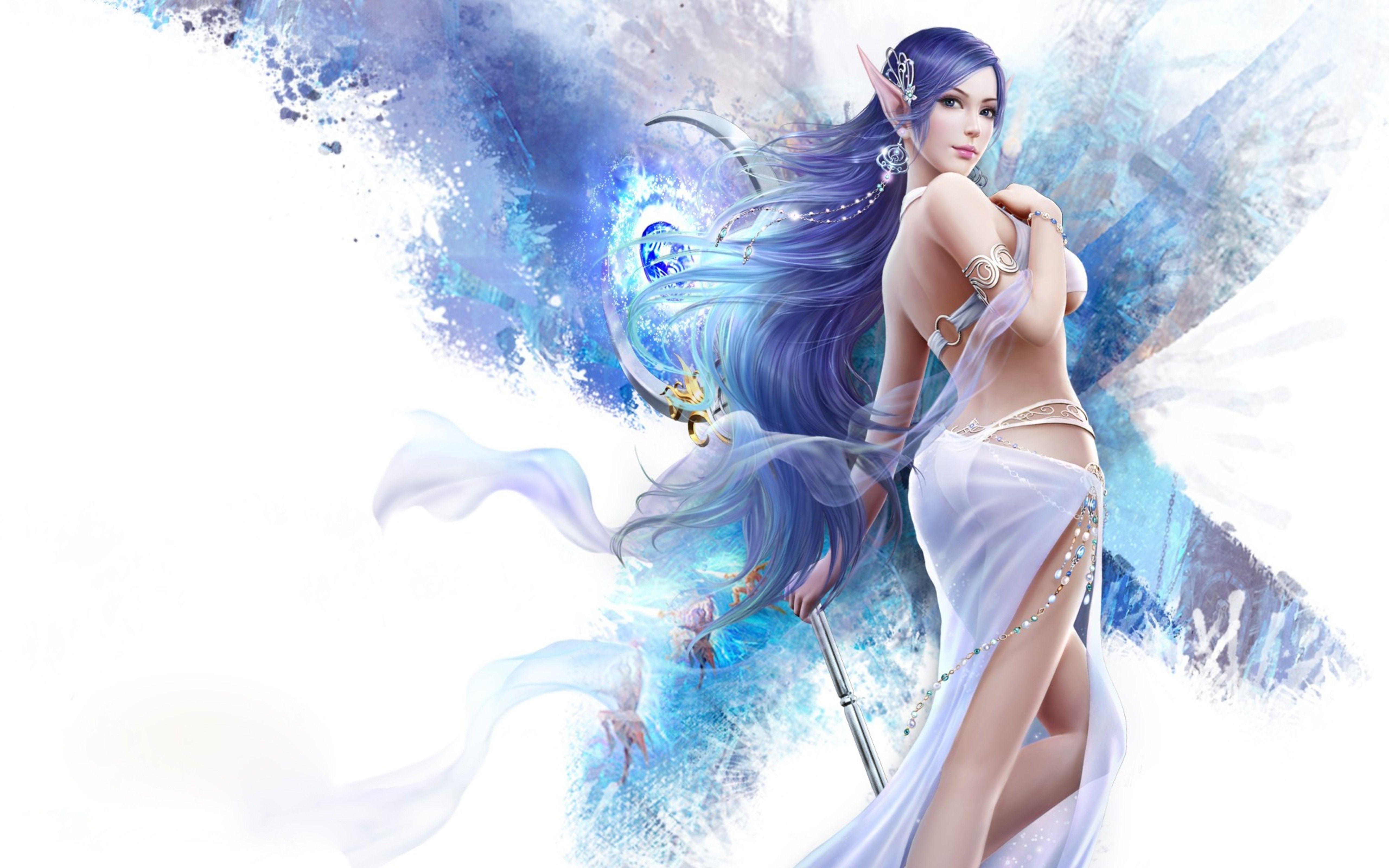 5120x3200 Elegant Girl With Long Blue Hair Fantasy Anime Wallpaper For Deskx3200 :