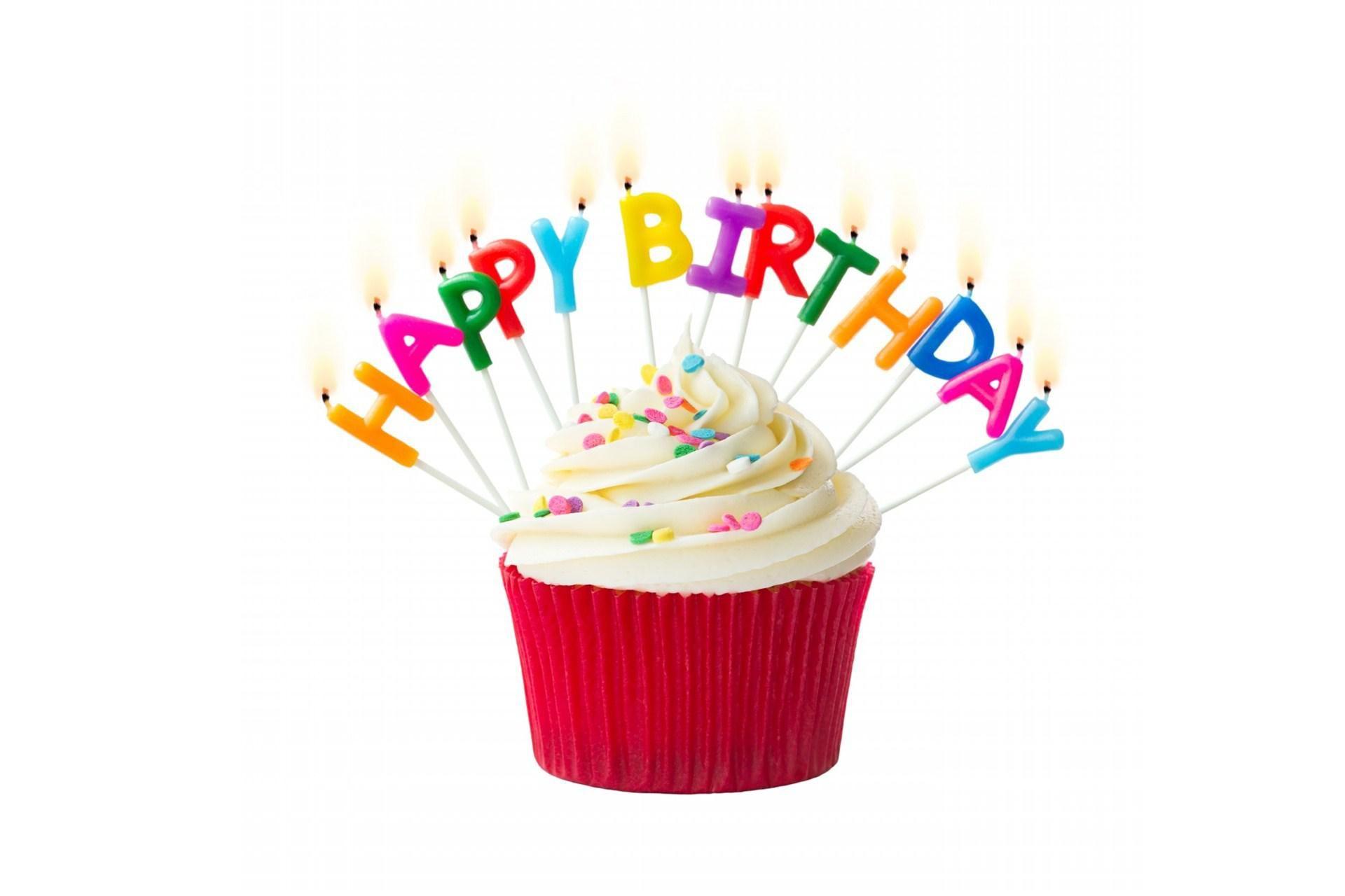 1920x1280 HD Cup Cake with Candle Happy Birthday Wallpaper. Download Free