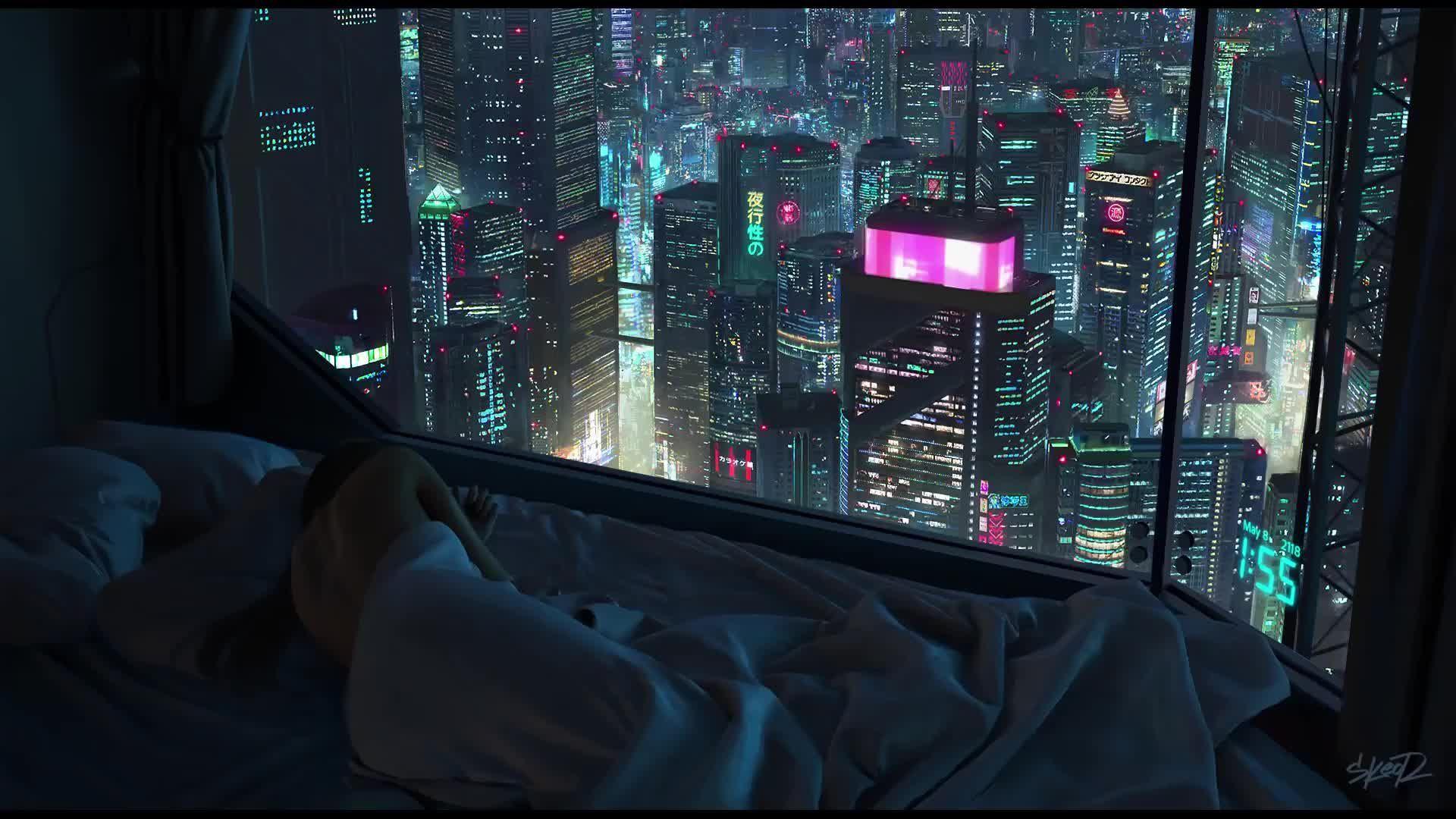 1920x1080 HD Live Wallpaper. Cyberpunk city .